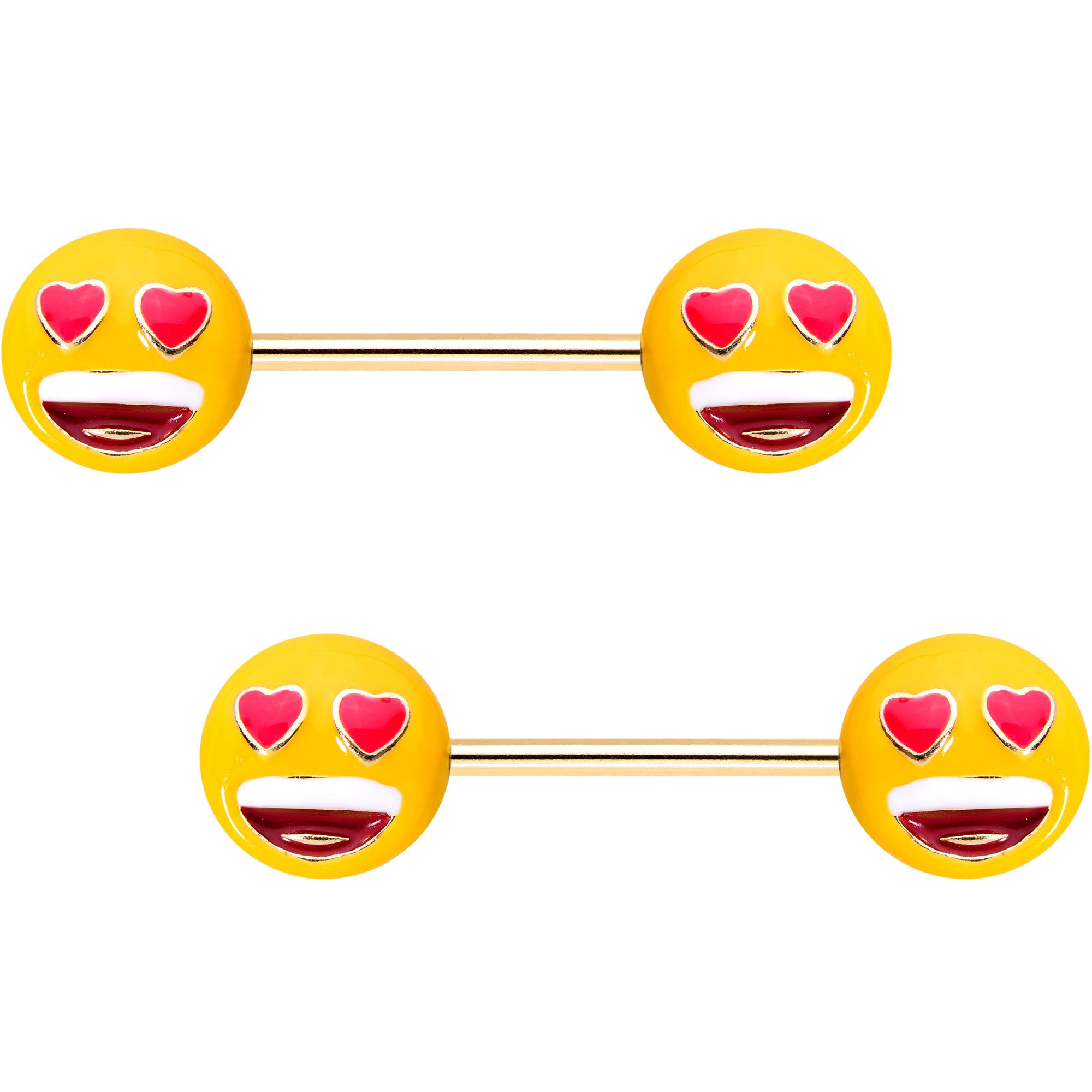 Licensed Heart Eyes emoji Gold Tone Anodized Barbell Nipple Ring Set
