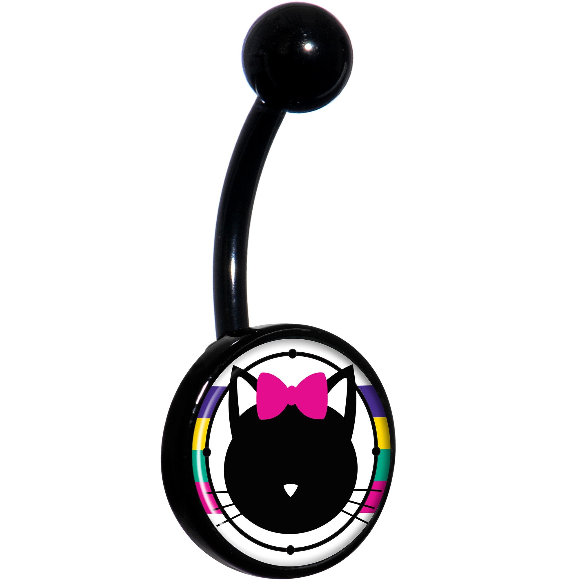 Pink Bow Kitty Cat Craze Black Hypoallergenic Stainless Steel Belly Ring