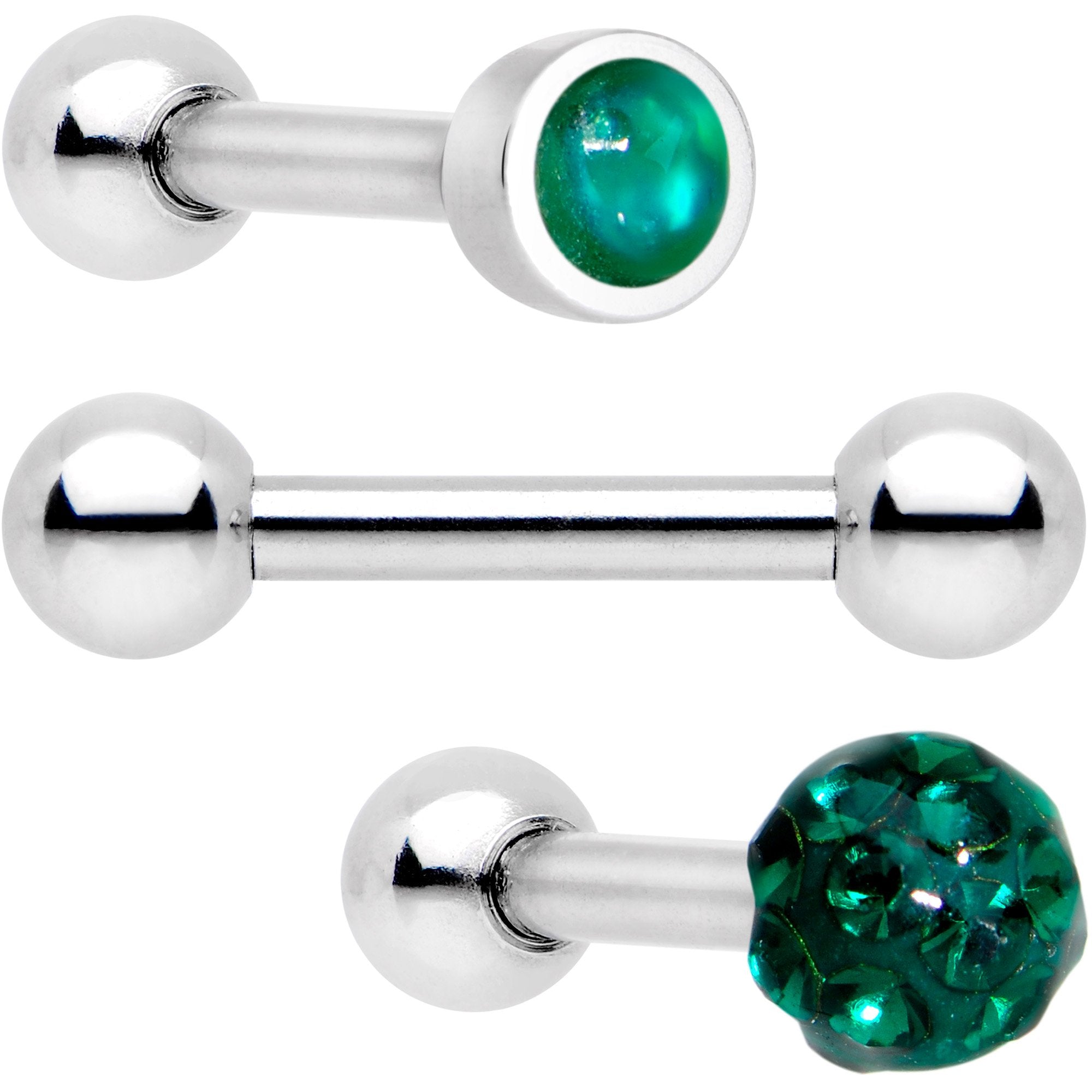 16 Gauge 1/4 Green Faux Opal Inlay Cartilage Tragus Earring 3 Pack Set