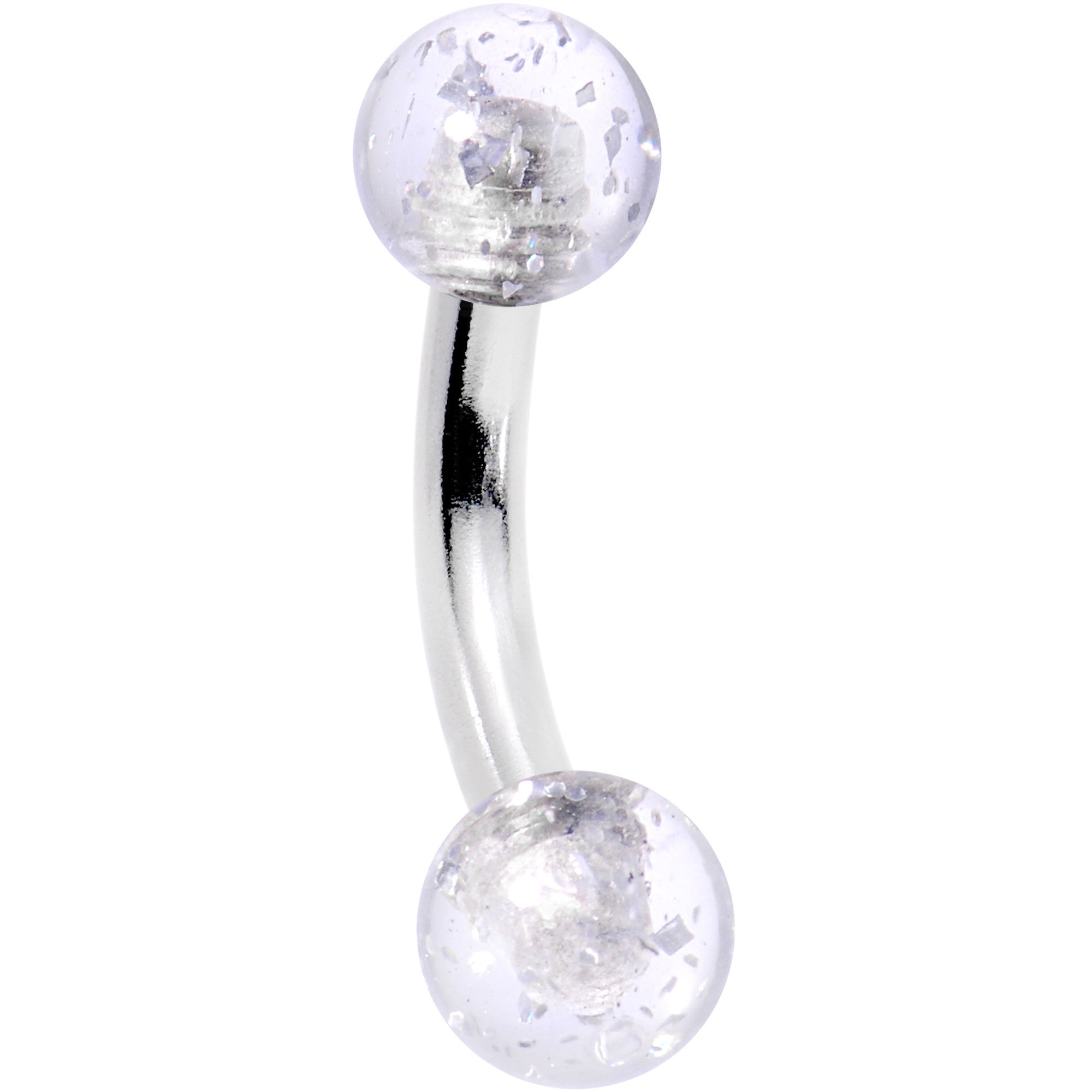 14 Gauge 1/4" Clear Arcylic Glitter Rook Curved Barbell
