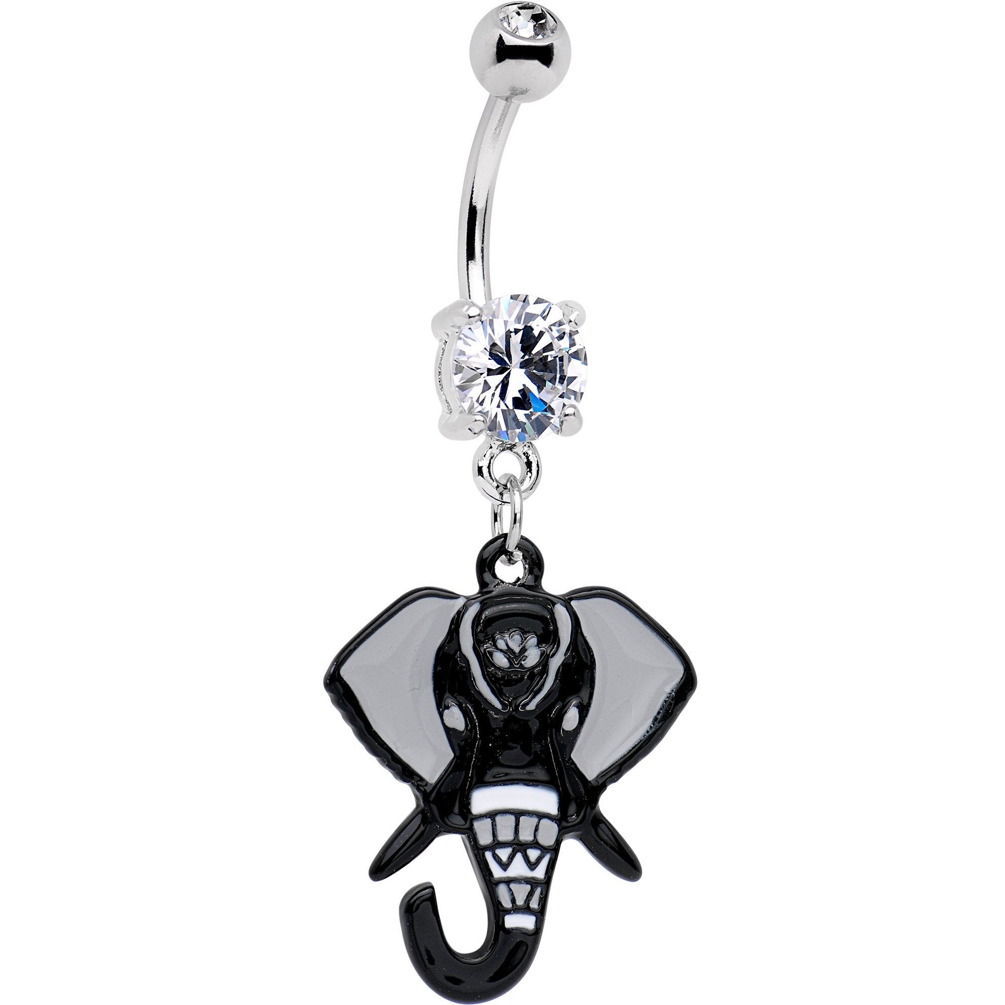Clear CZ Gem Imperial Elephant Dangle Belly Ring
