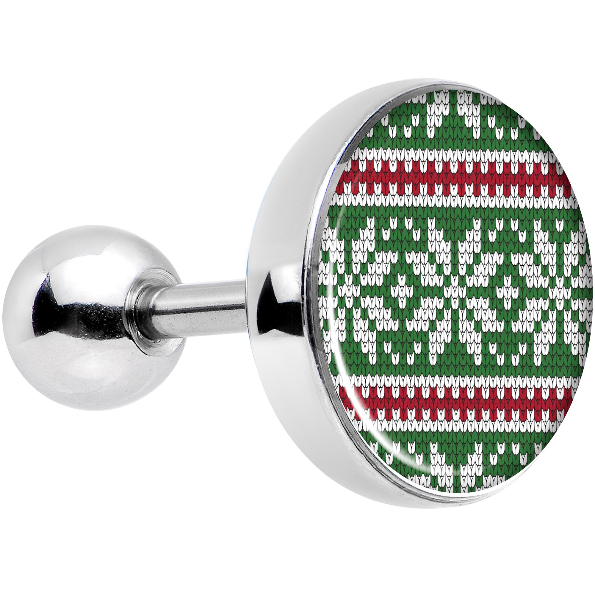 16G 1/4 Green Red Christmas Sweater Tragus Cartilage Earring