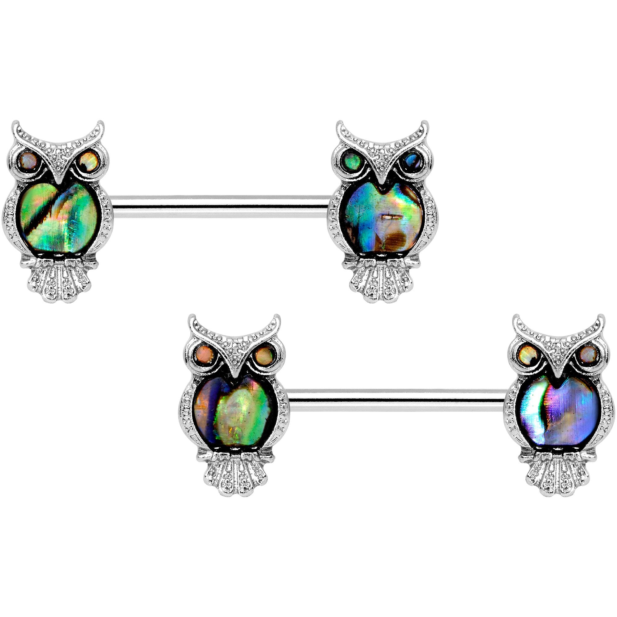 9/16 Iridescent Serious Owl Barbell Nipple Ring Set