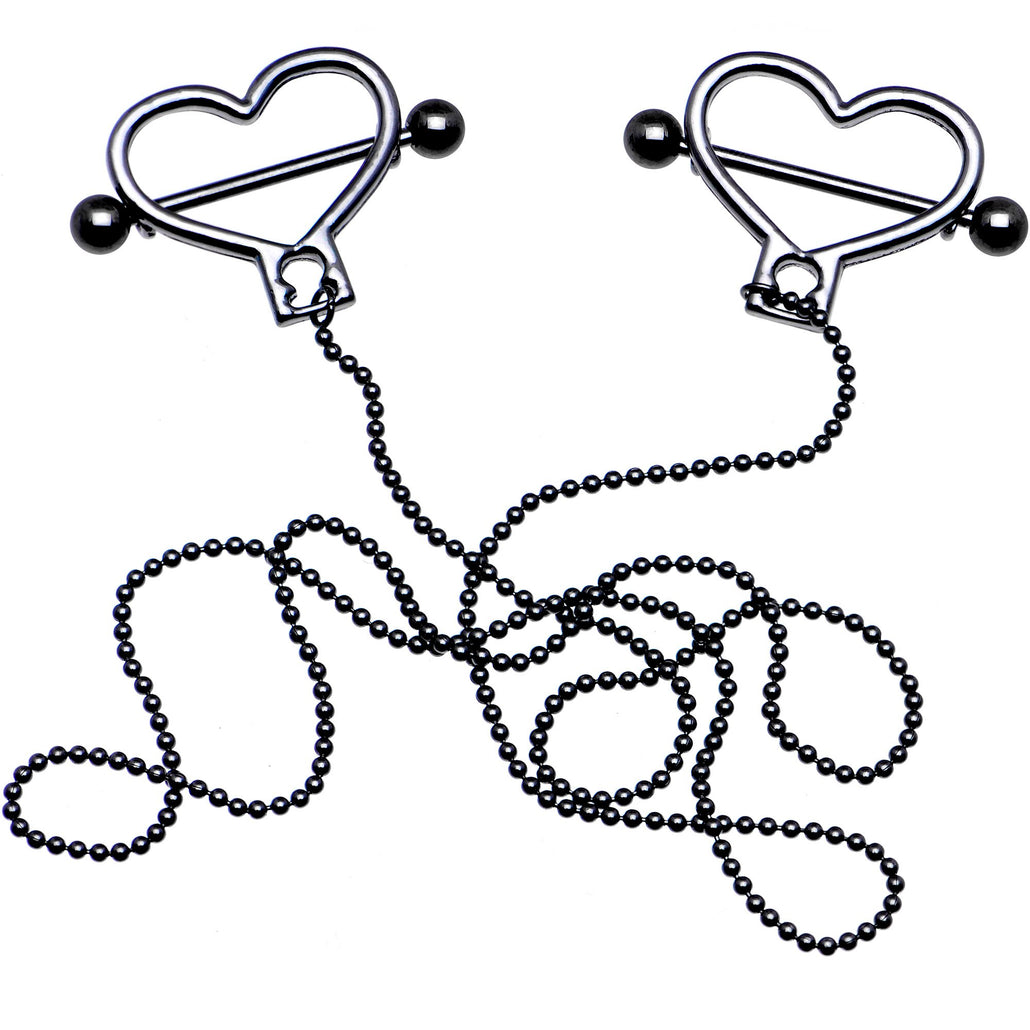 Black Anodized Heart to Heart Dangle Nipple Chain