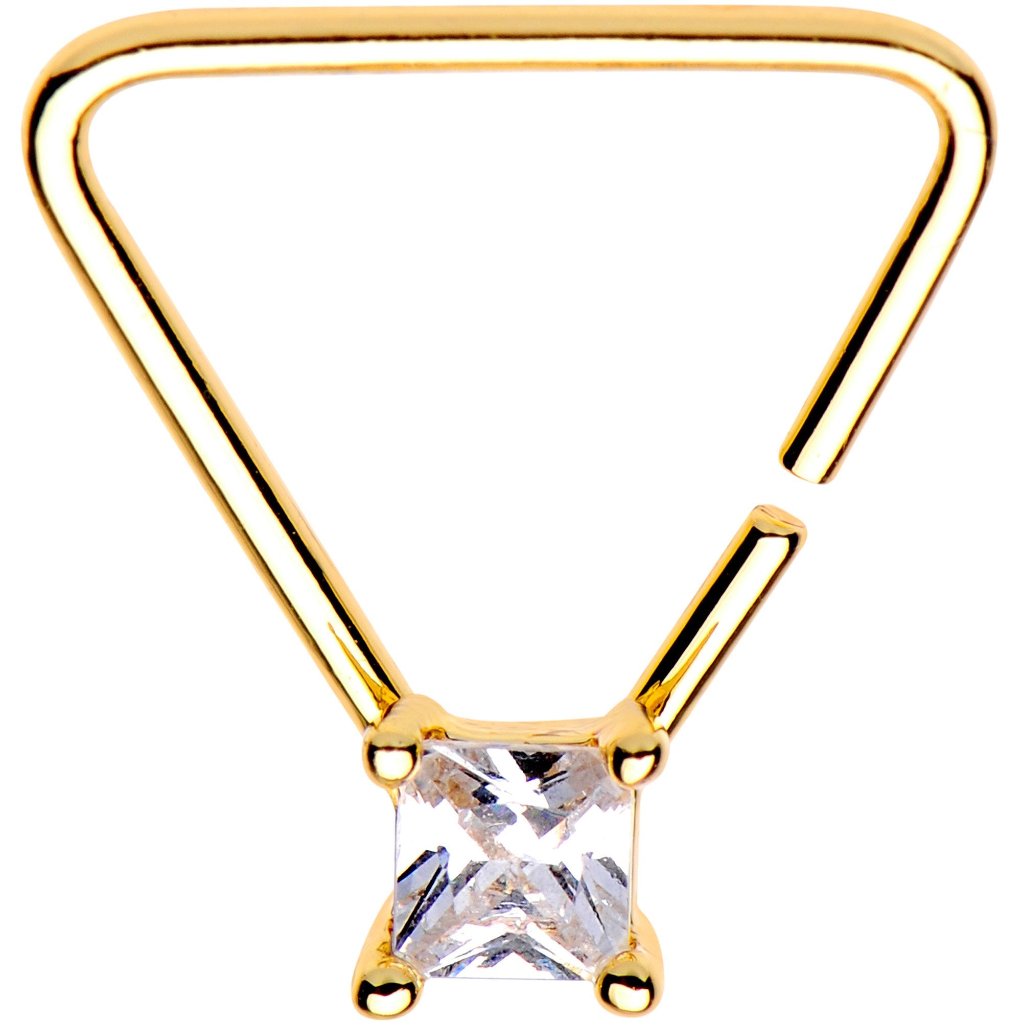 20 Gauge 3/8 Clear CZ Gem Gold Tone Plated Triangle Seamless Ring
