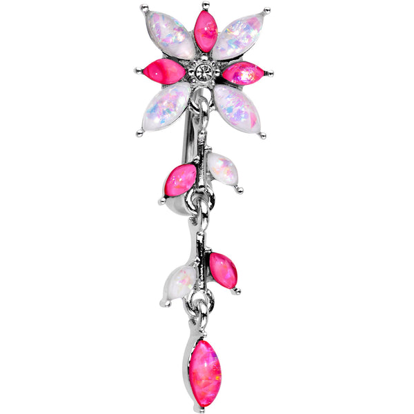 White Pink Gem Frosted Flower Trail Top Mount Dangle Belly Ring
