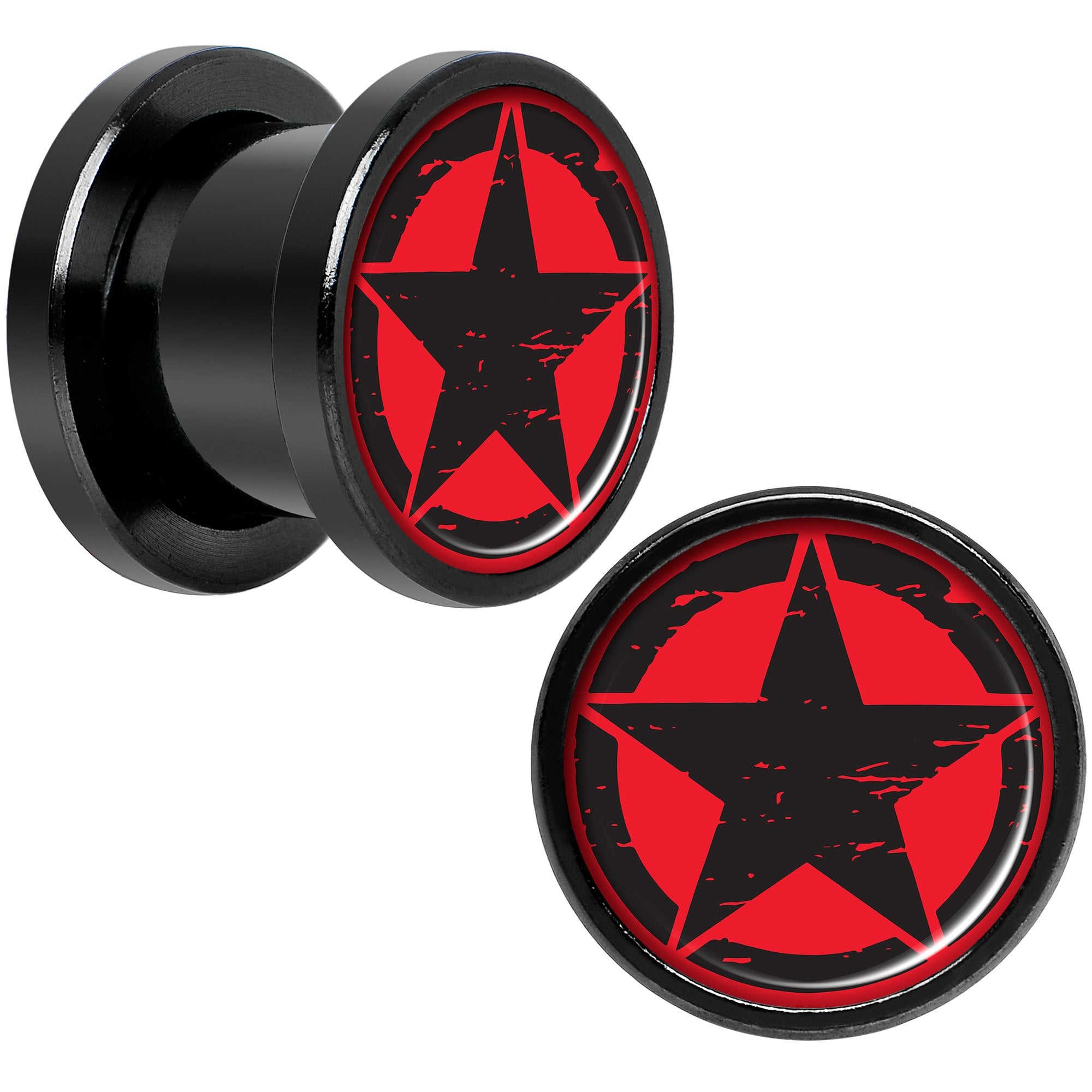 Black Red Distressed Star Black Anodized Screw Fit Plug Set 00G