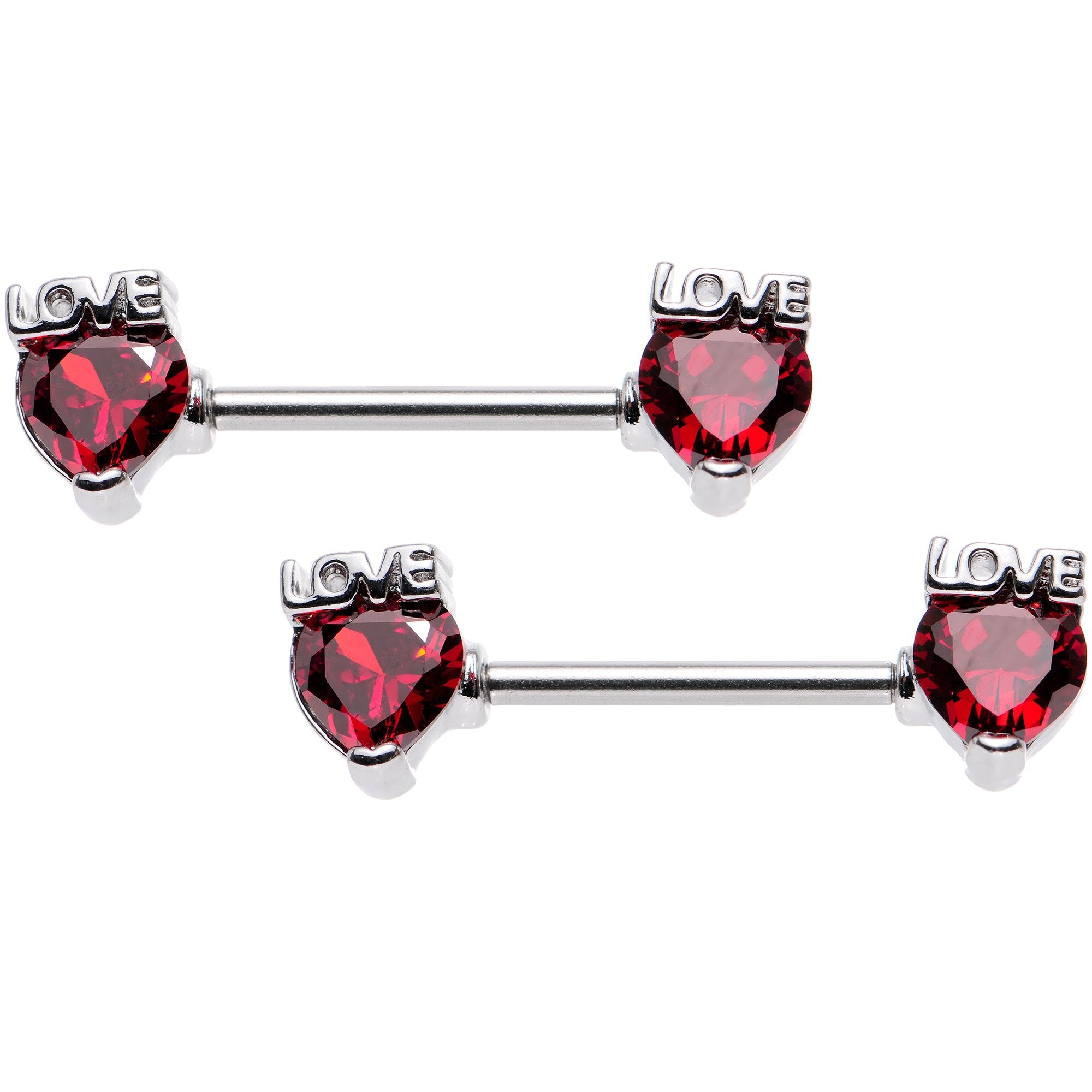 9/16 Red Gem Love of Your Life Barbell Nipple Ring Set