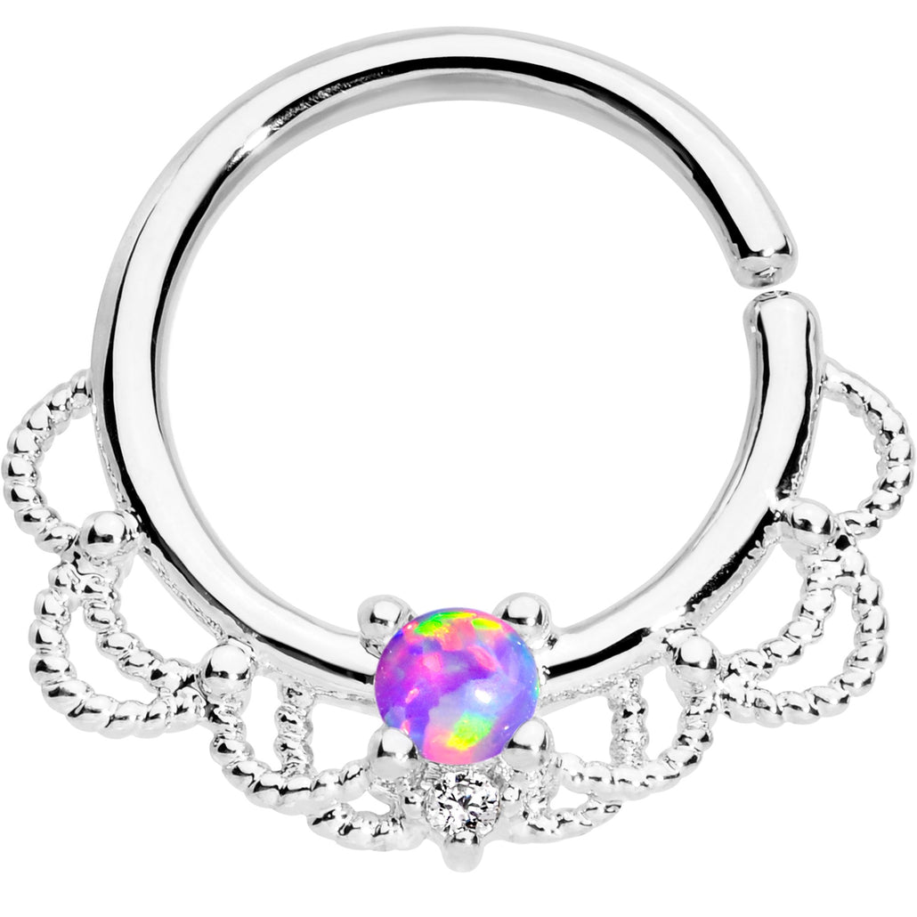 16 Gauge 5/16" Purple Faux Opal Platinum Plated Seamless Circular Ring