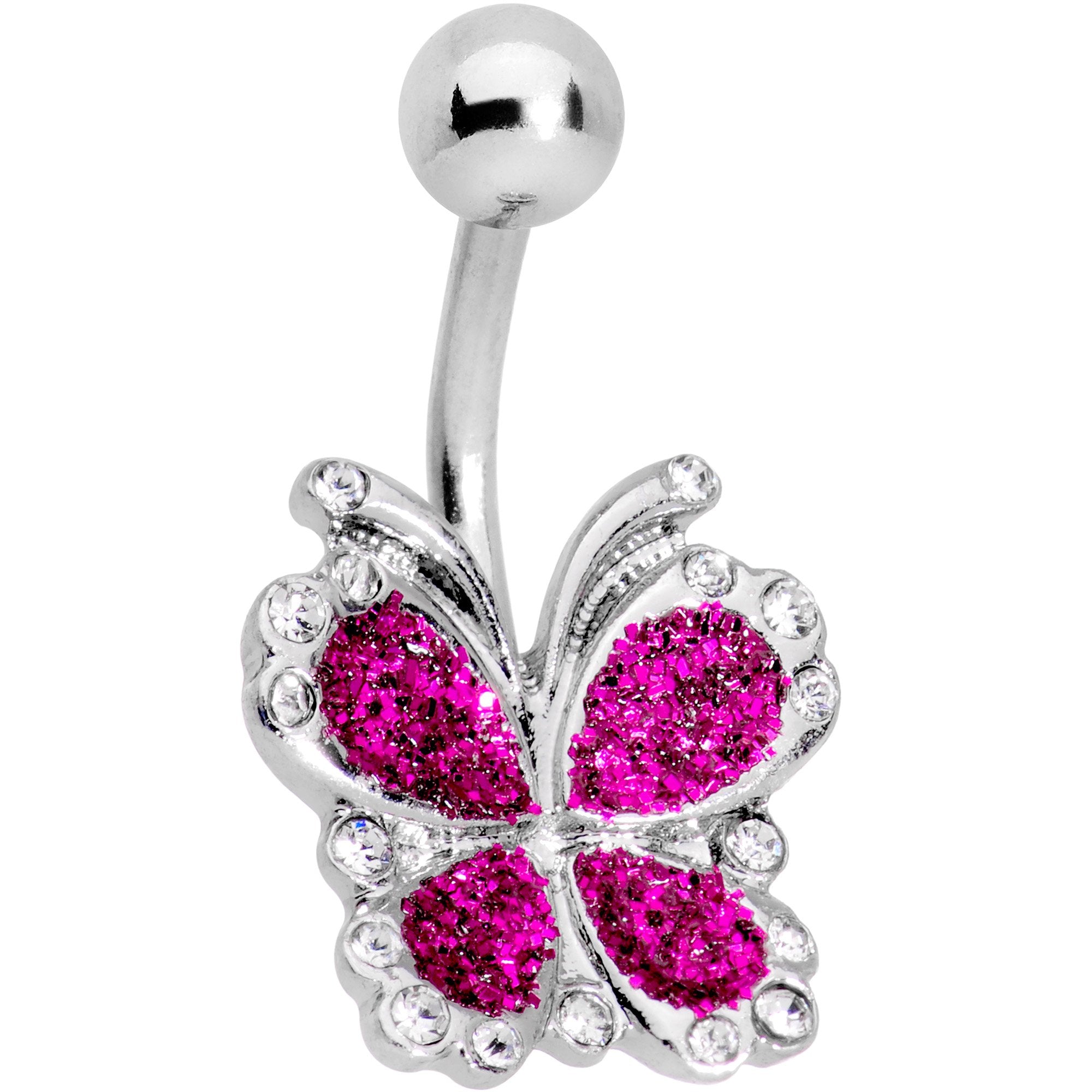 Clear Gem Pink Spring Butterfly Belly Ring