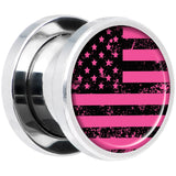 Pink American Flag Steel Screw Fit Plug Set 00 Gauge
