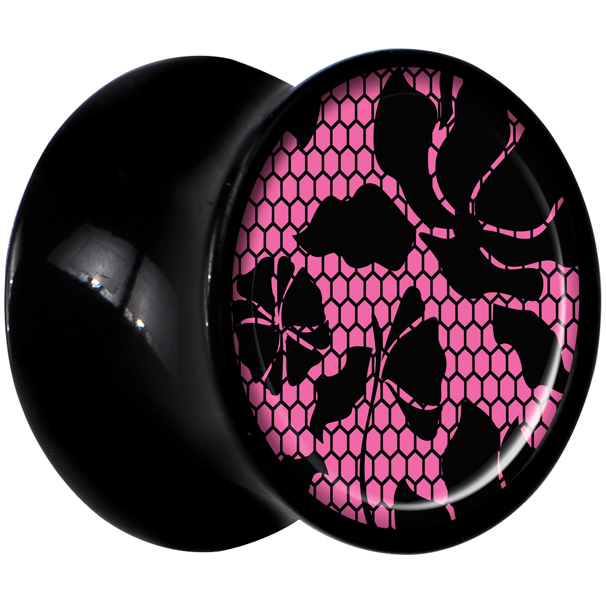 Black Acrylic Pink Floral Lace Saddle Plug Set 00G