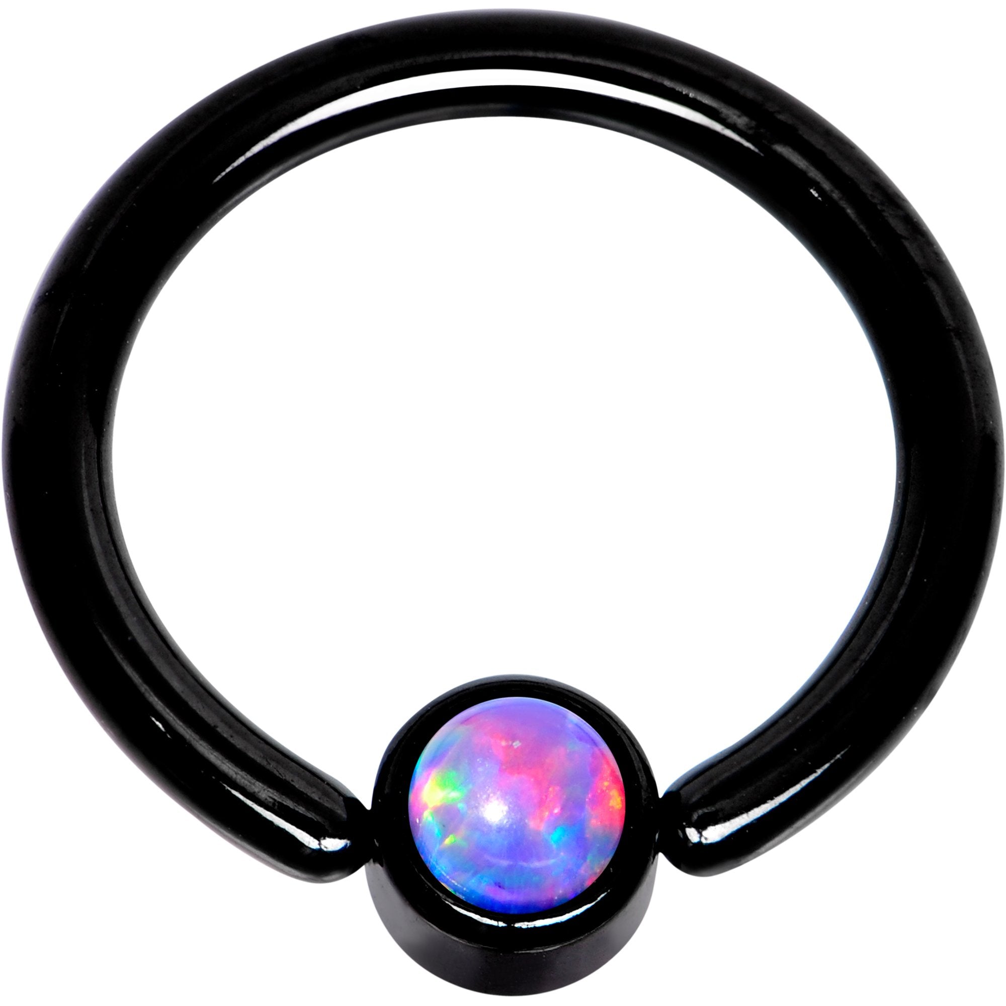 14 Gauge 3/8 Purple Faux Opal 4mm Disc Black BCR Captive Ring