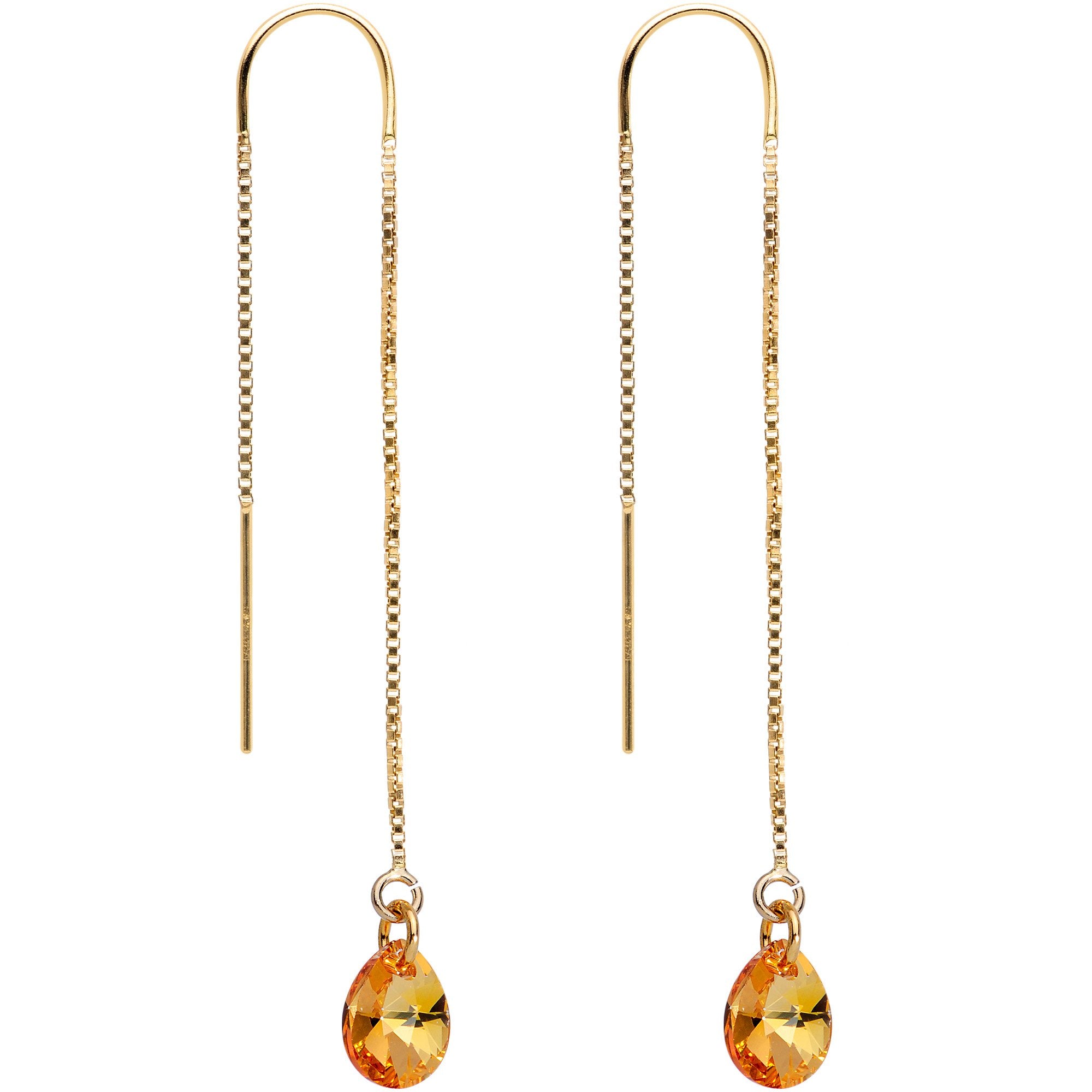 Orange Gem 14KT Gold Threader Earrings Created with Swarovksi Crystals