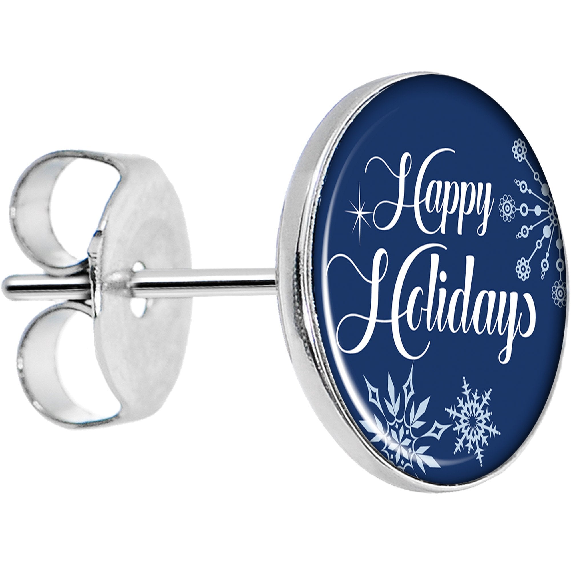 Happy Holidays Snowflake  Stainless Steel Stud Earrings lightweight body jewelry