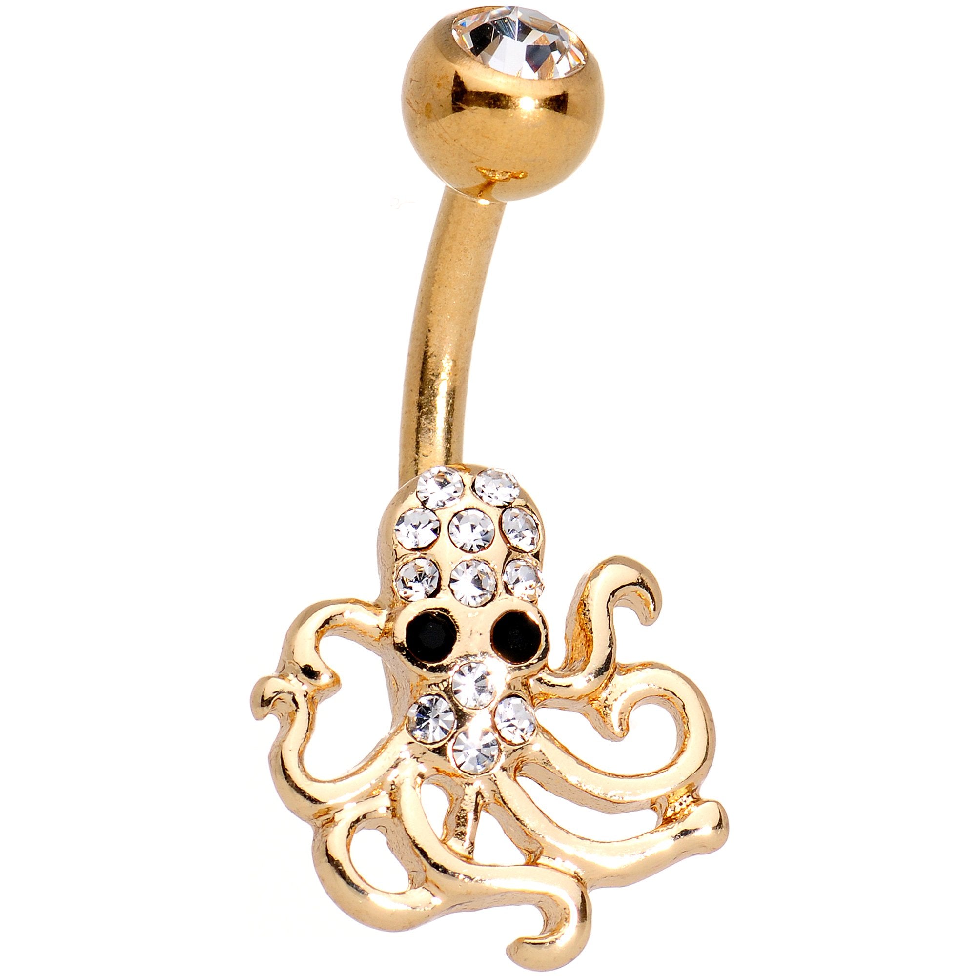 Clear Black Gem Gold IP Scary Nautical Octopus Belly Ring