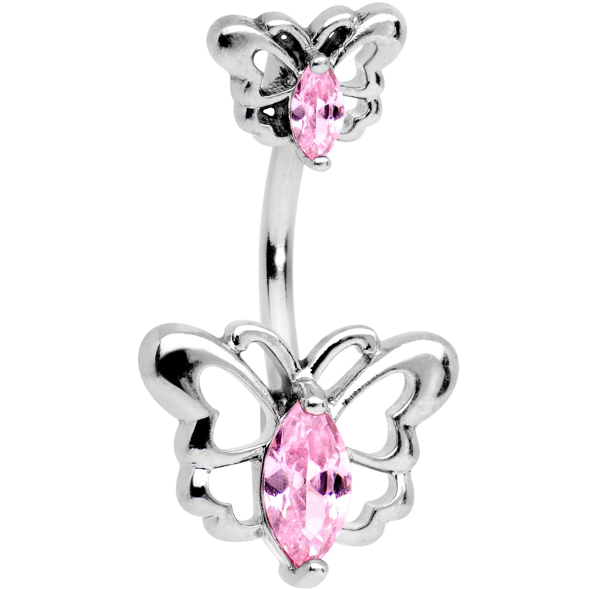 Pink Gem Butterfly Love Double Mount Belly Ring