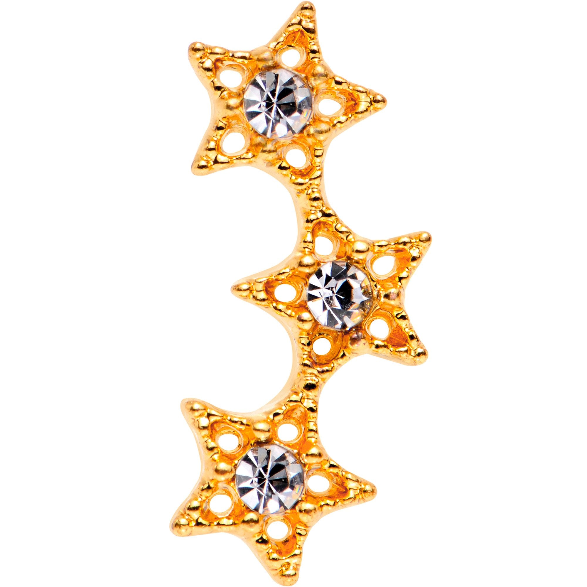 18G Clear Gem Rose Gold Plated Star Trio Cartilage Tragus Earring