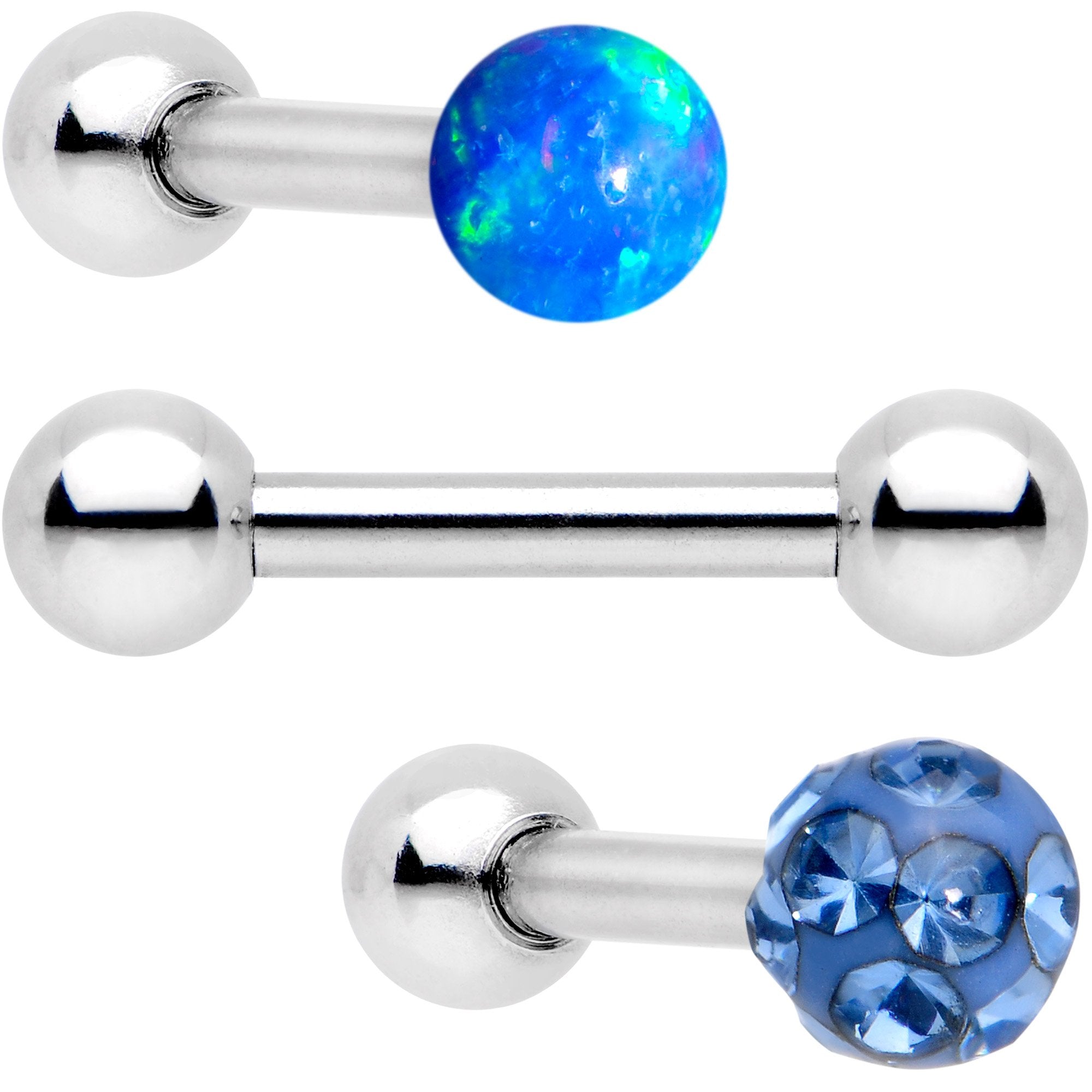 16 Gauge 1/4 Sky Blue Faux Opal Ball Cartilage Tragus Earring 3 Pack Set