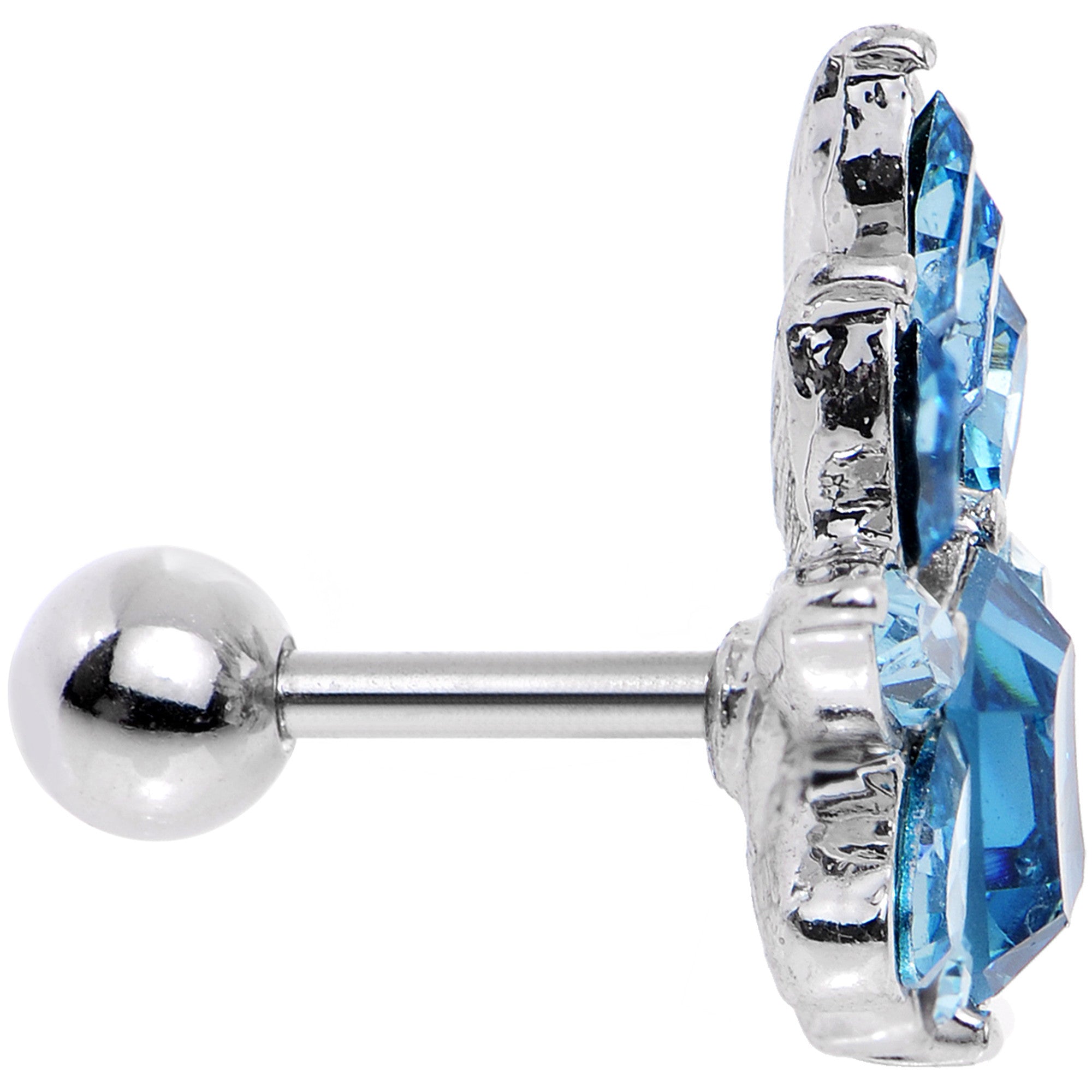 16 Gauge 1/4 Blue Gem Flower Tiara Amulet Cartilage Tragus Earring