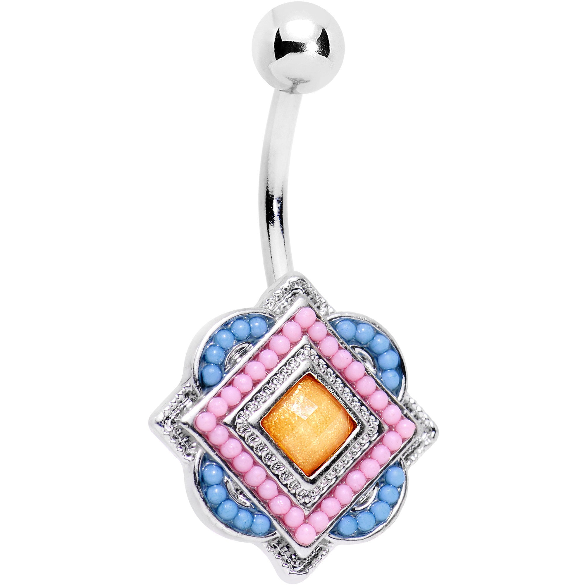 Yellow Gem Pink Baby Blue Orb Easter Sunday Belly Ring