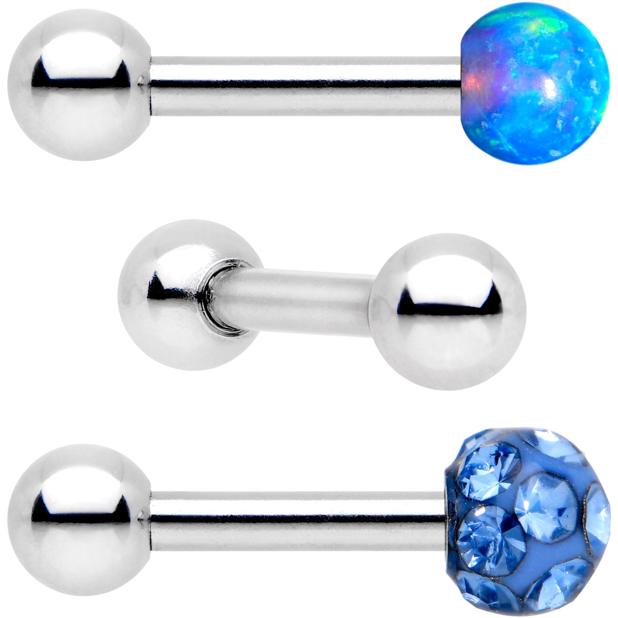 16 Gauge 1/4 Sky Blue Faux Opal Ball Cartilage Tragus Earring 3 Pack Set