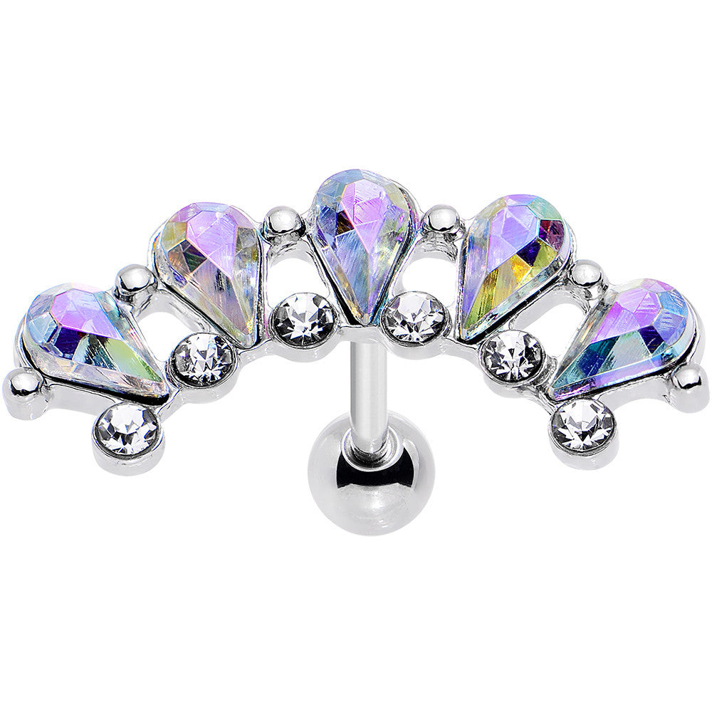 16G 5/16 Aurora Clear Gem Curved Garnish Left Cartilage Earring