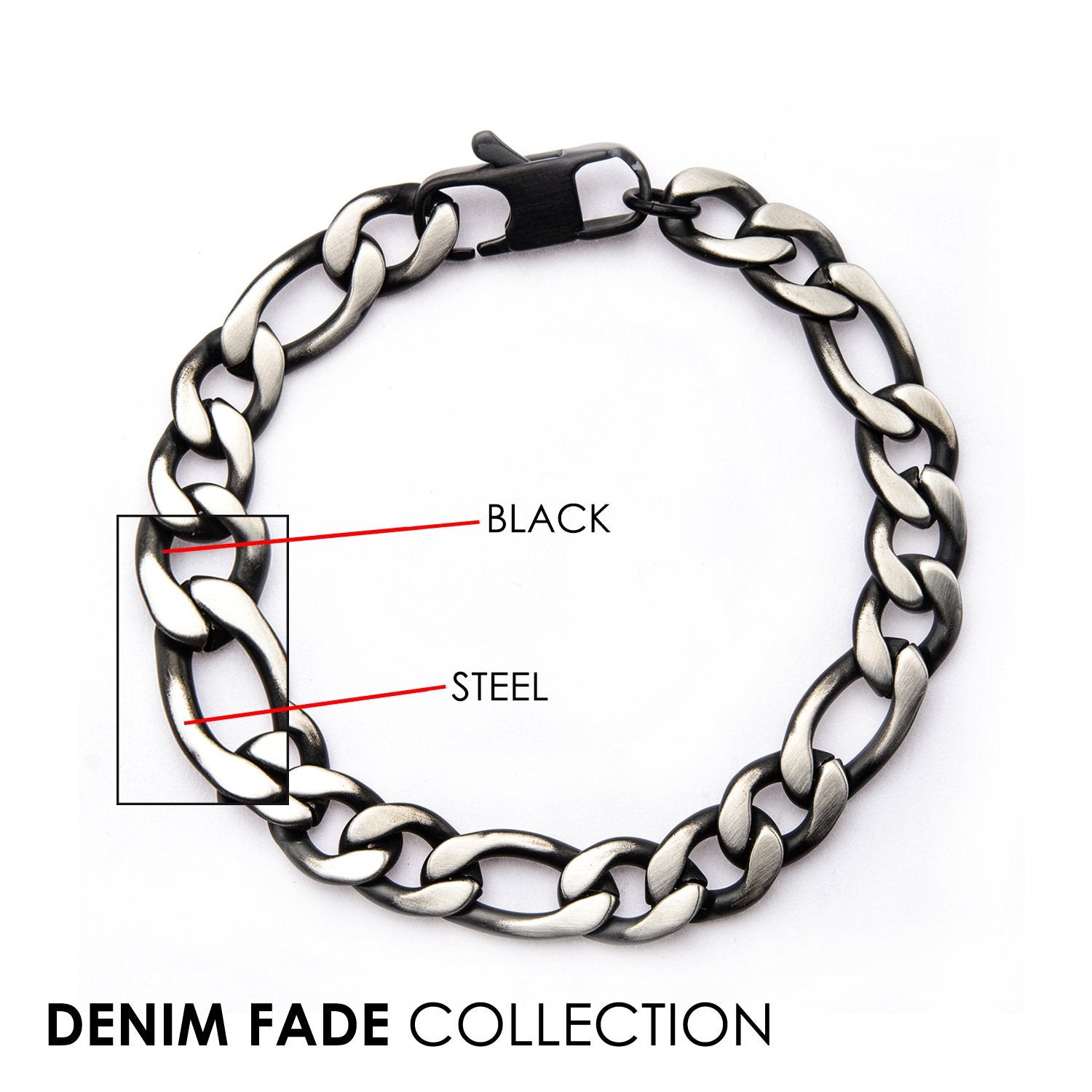 Mens Stainless Steel Black IP 3mm Figaro Chain Bracelet