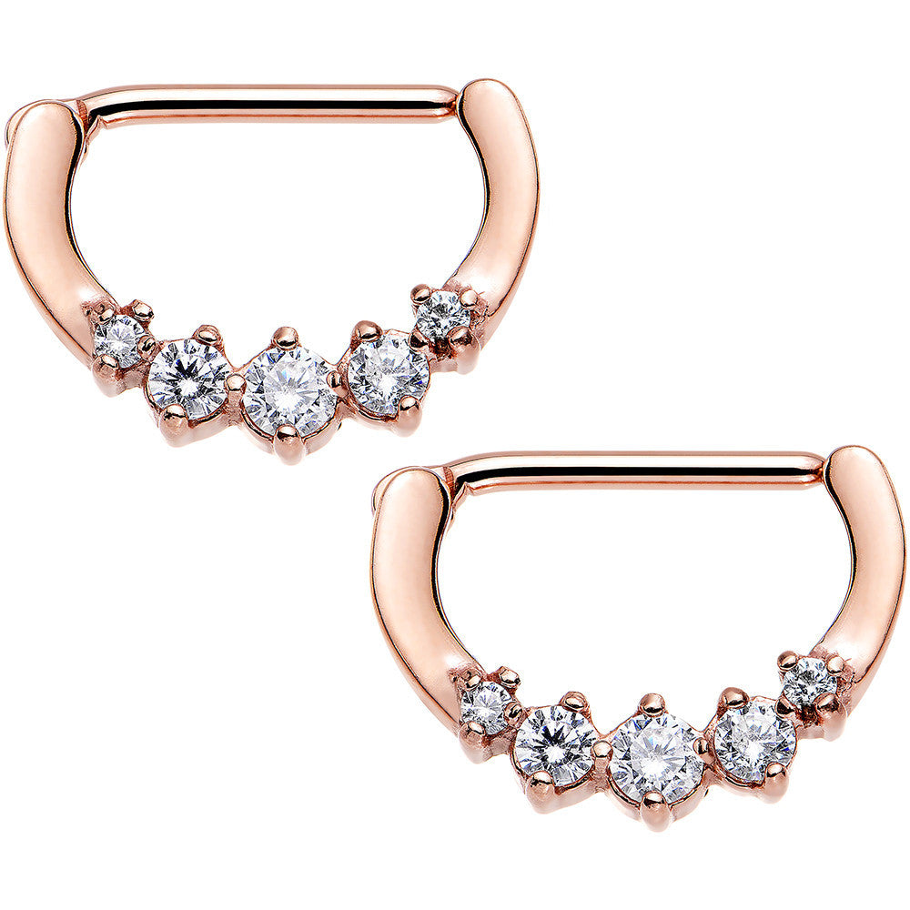 Clear Rose Gold PVD Glam Nipple Clicker Created with Crystals