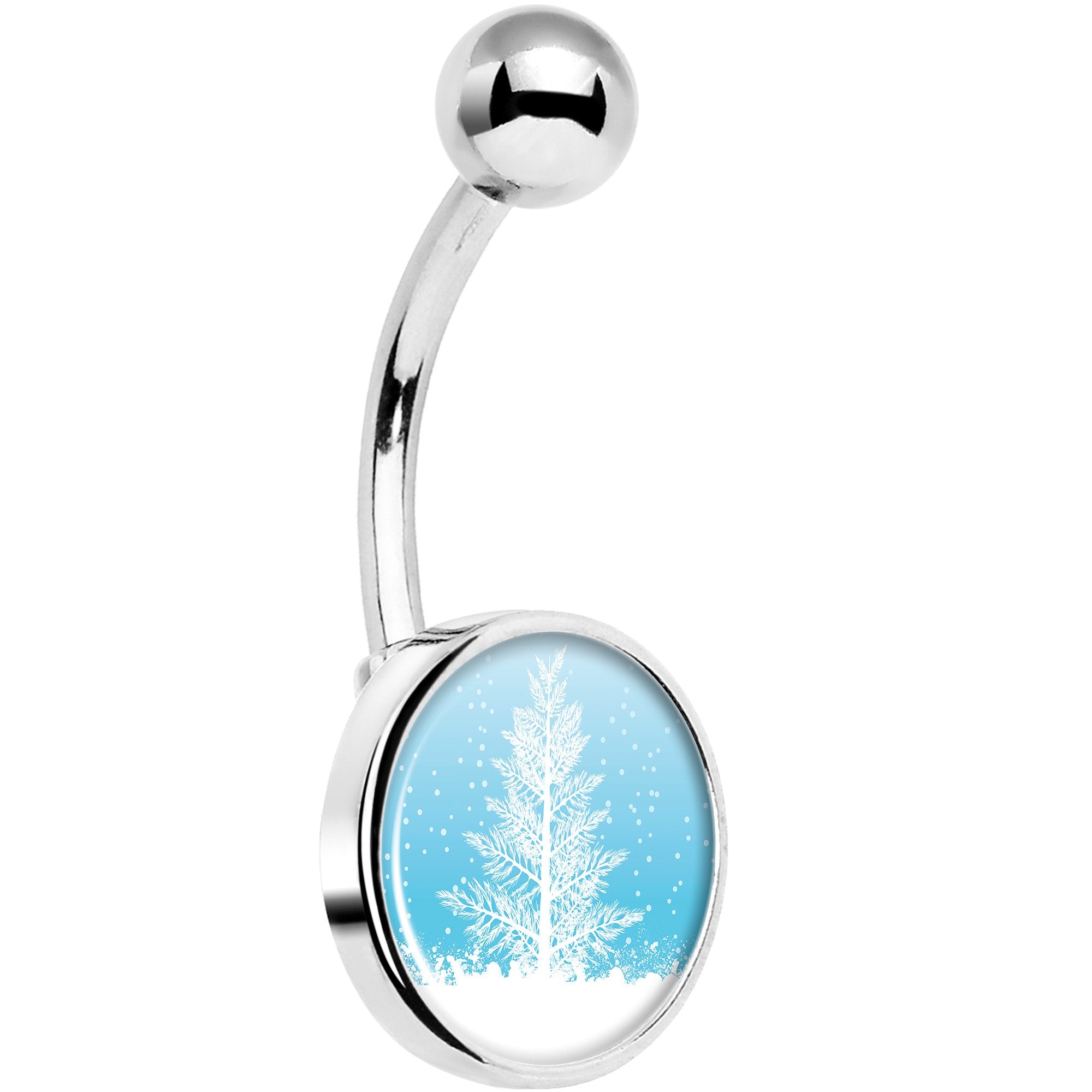 Winter Snow Covered Tree Hypoallergenic Stainless Steel Belly Ring
