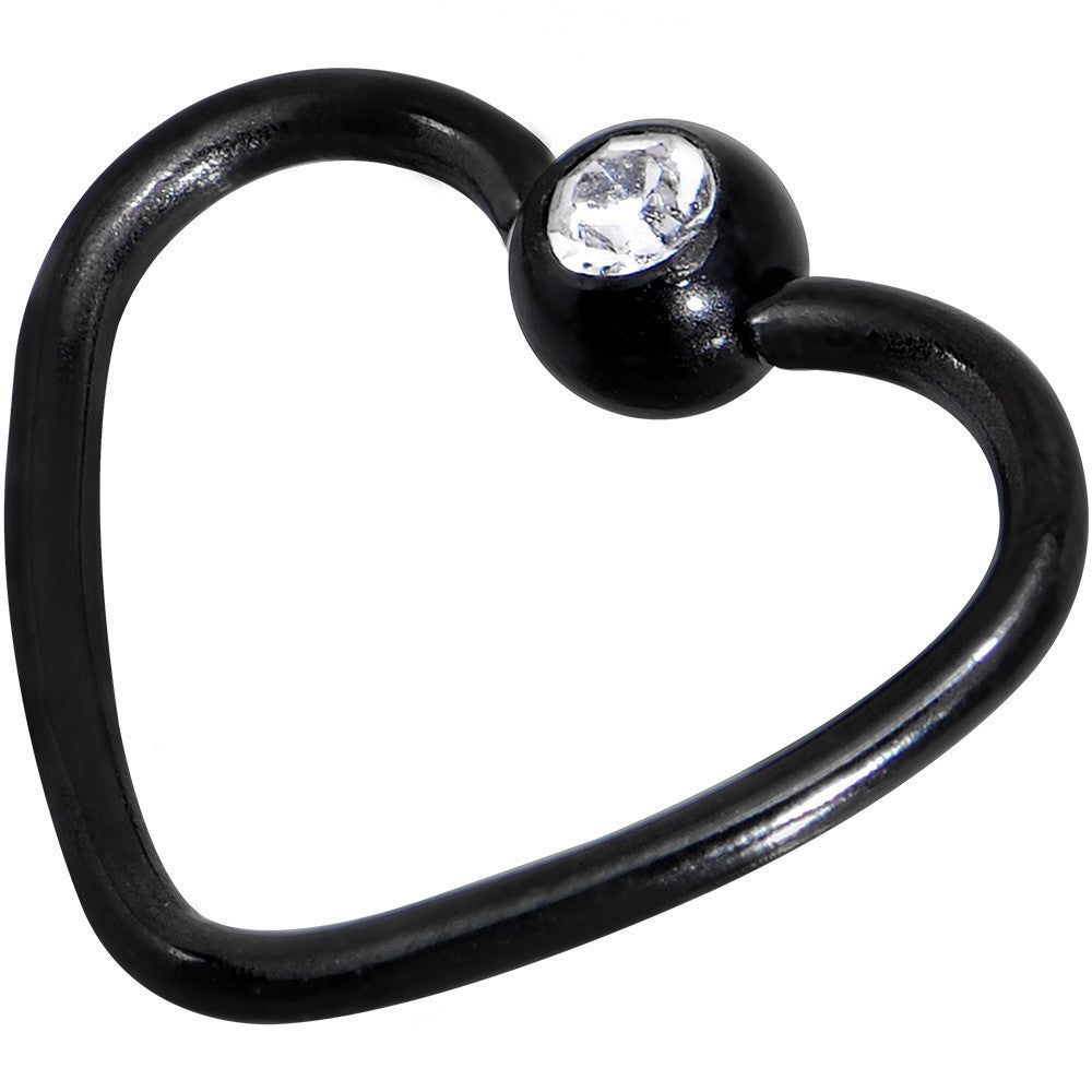 18G 3/8 Clear Black Anodized Titanium Heart Closure Captive Ring