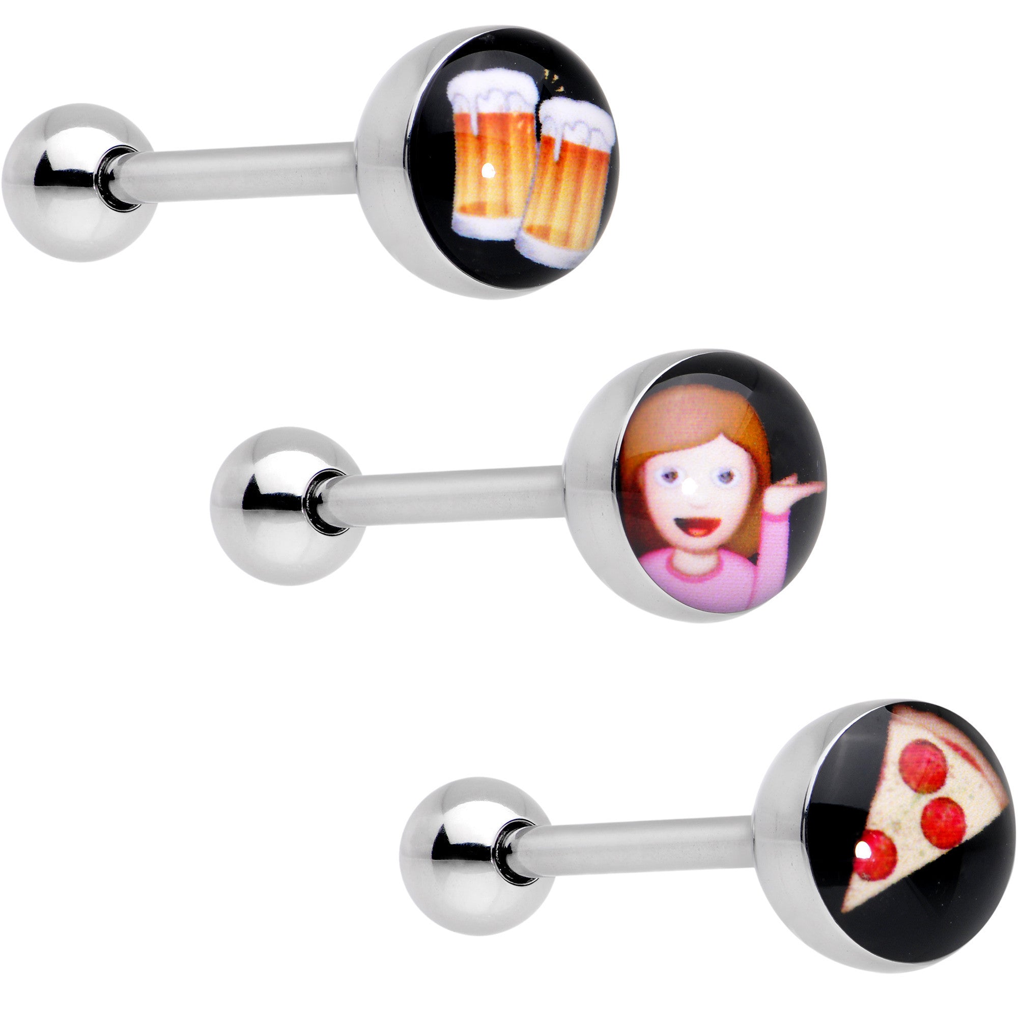 5/8 Licensed Party Pizza Beers Sassy Girl emoji Tongue Ring Set of 3