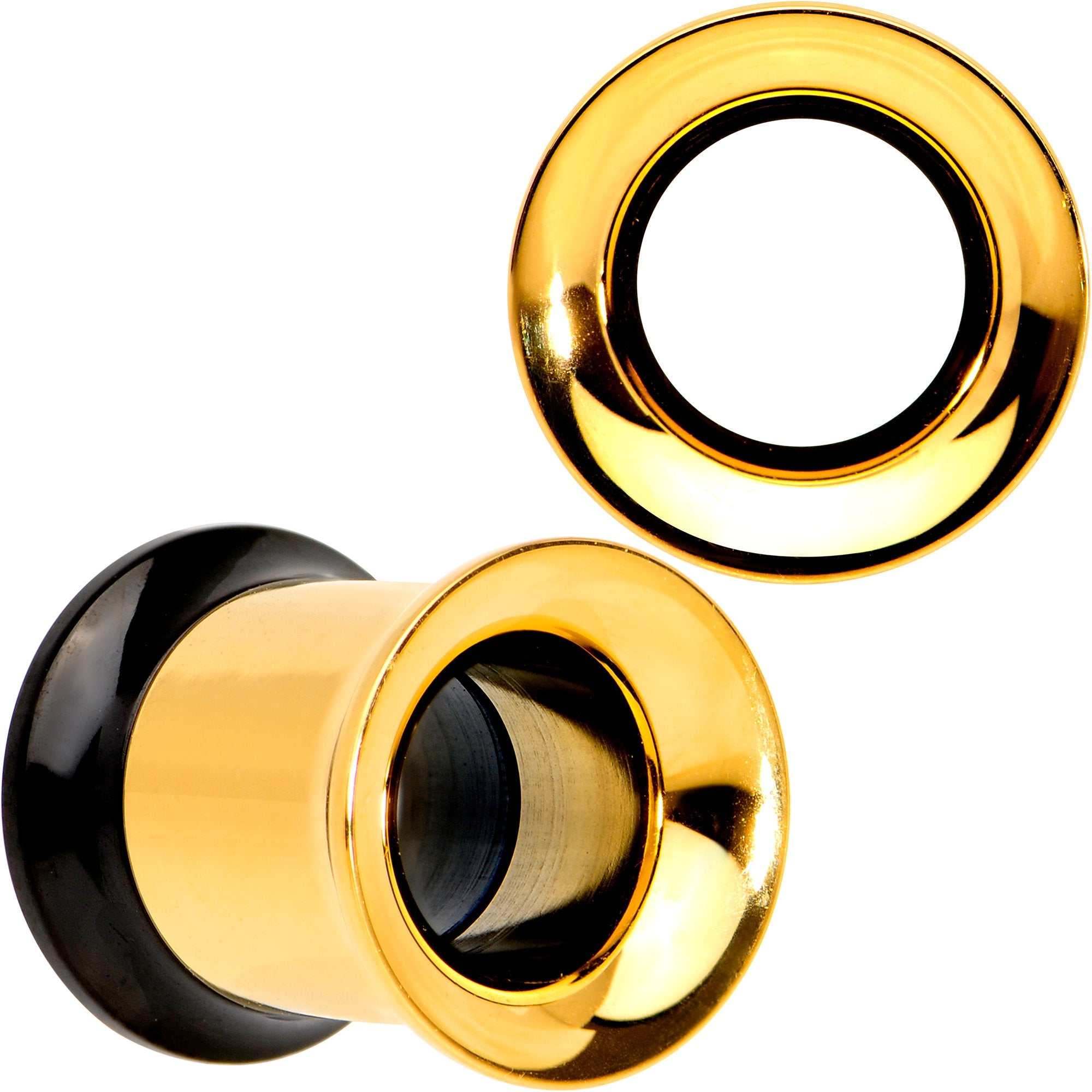 Gold PVD Black Two Tone Screw Fit Tunnel Plug Set 3mm to 16mm