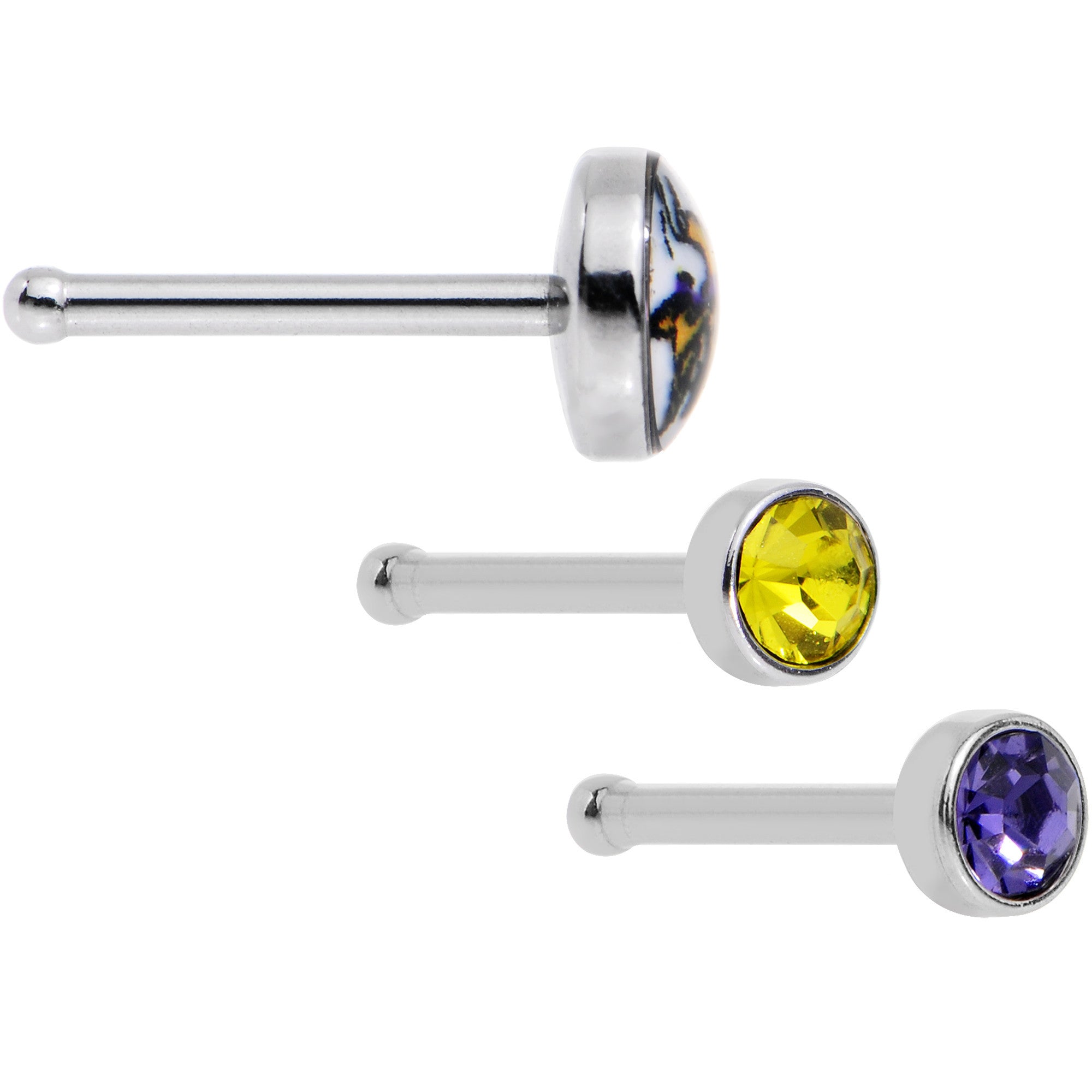 20G Licensed NFL Minnesota Vikings Logo Nose Bone 3 Pack Set