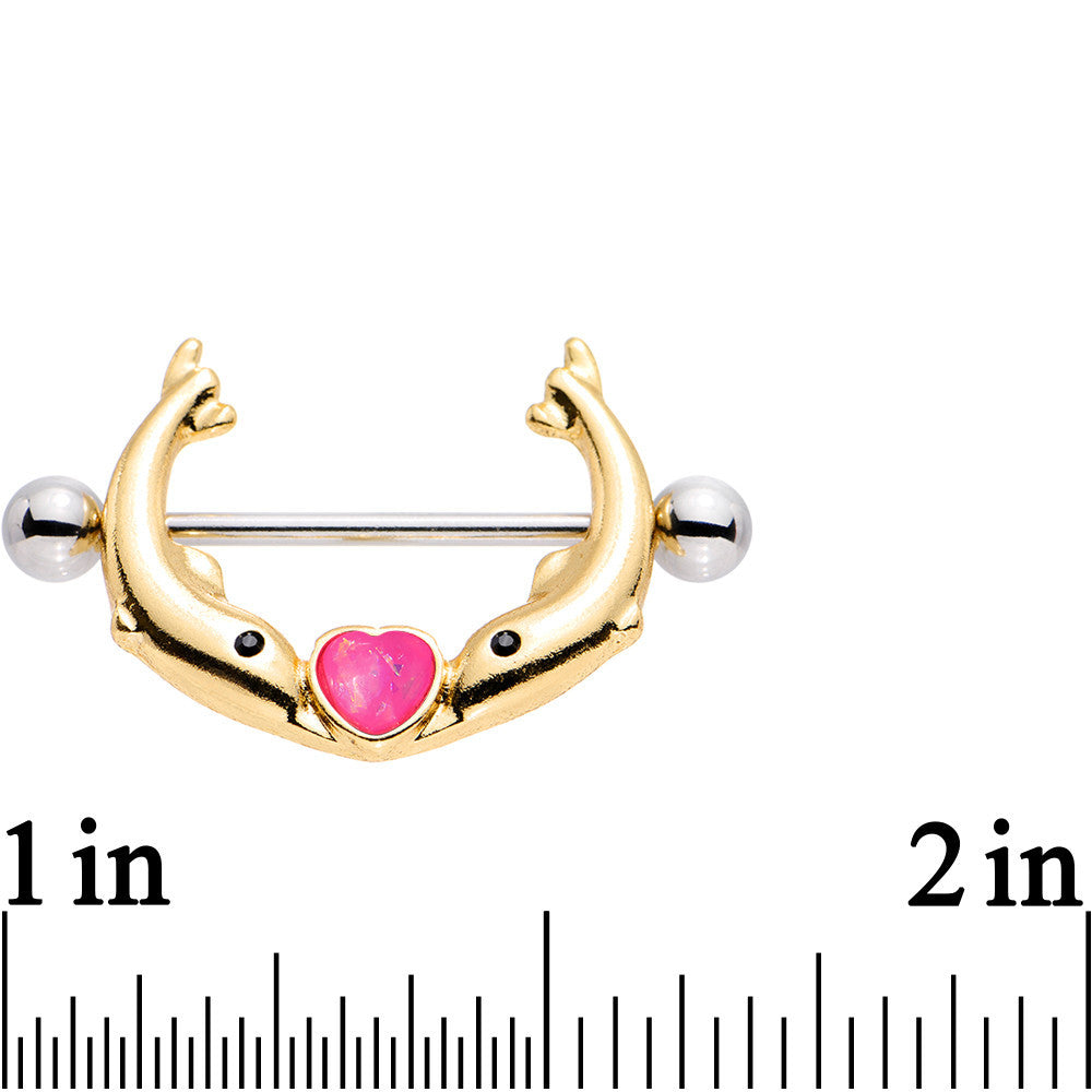 3/4 Pink Faux Opal Diving to You Dolphin Duet Nipple Shield Set