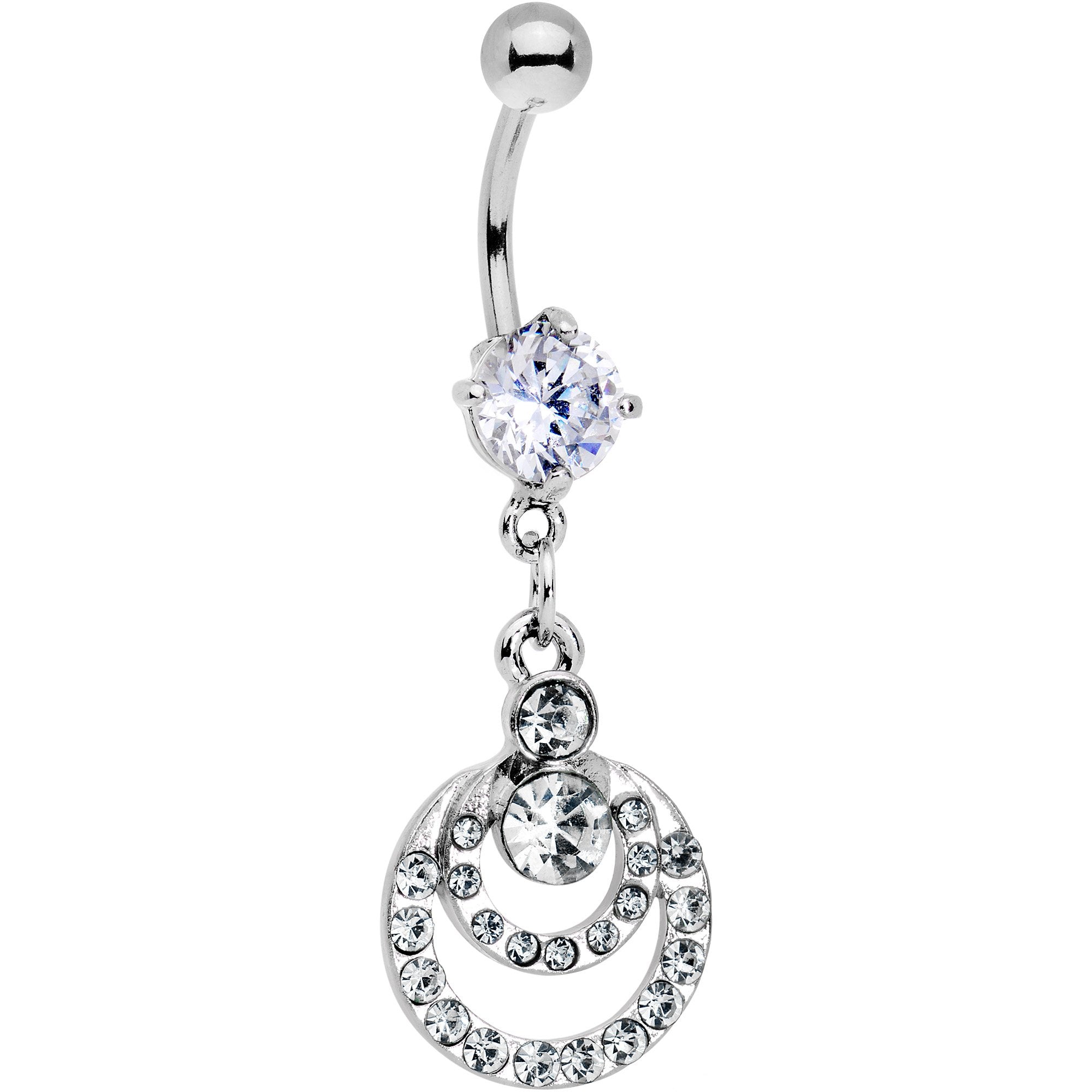 Clear Gem Double Crescent Dangle Belly Ring