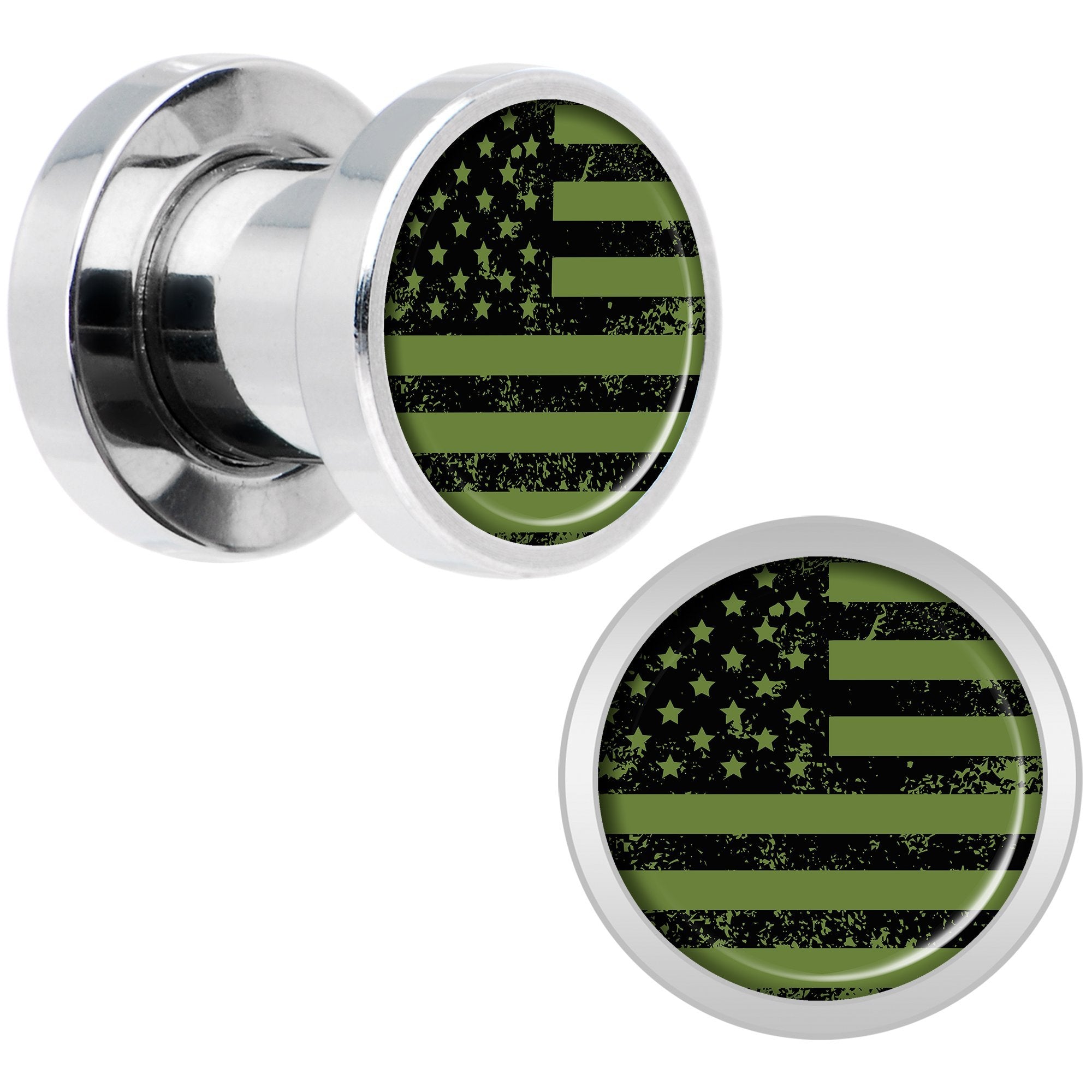 Green American Flag Steel Screw Fit Plug Set 5mm to 20mm