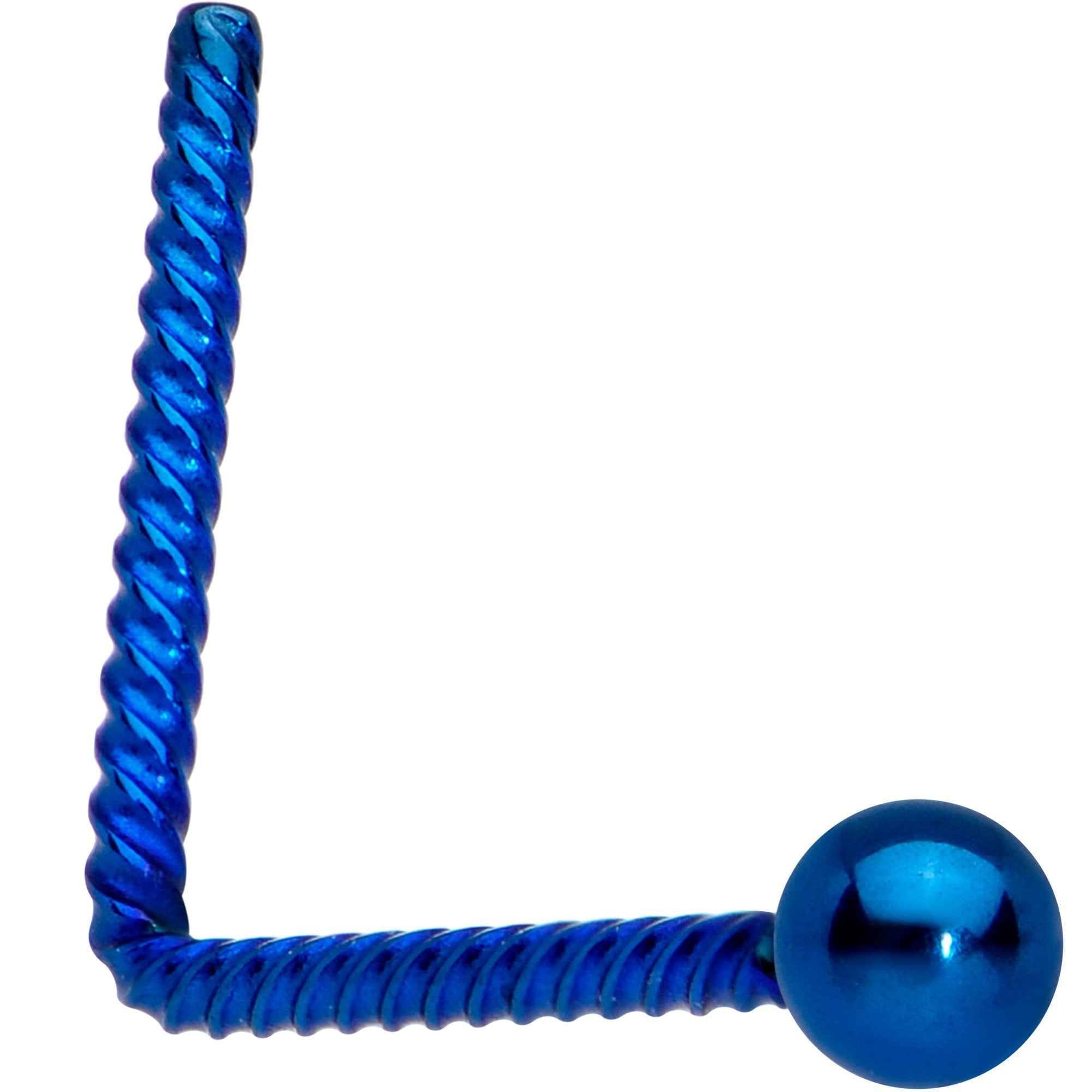2mm Ball End Blue IP So Twisted L Shaped Nose Ring
