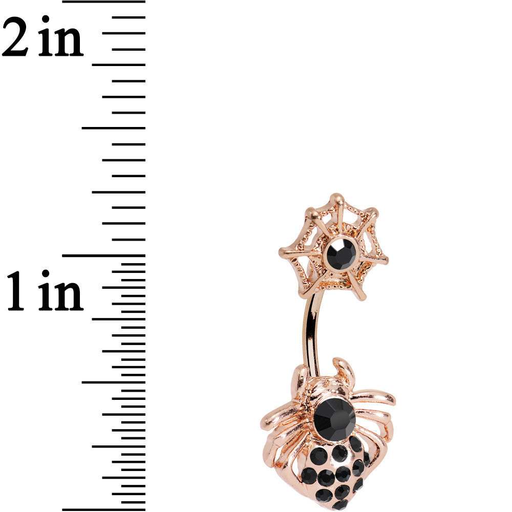 Black Gem Rose Gold Anodized Spider and Web Double Mount Belly Ring