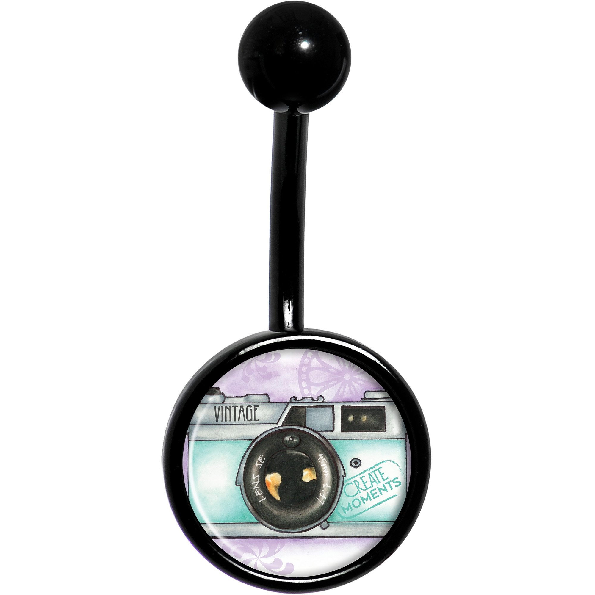 Vintage Camera Black  Stainless Steel Belly Ring lightweight comfortable