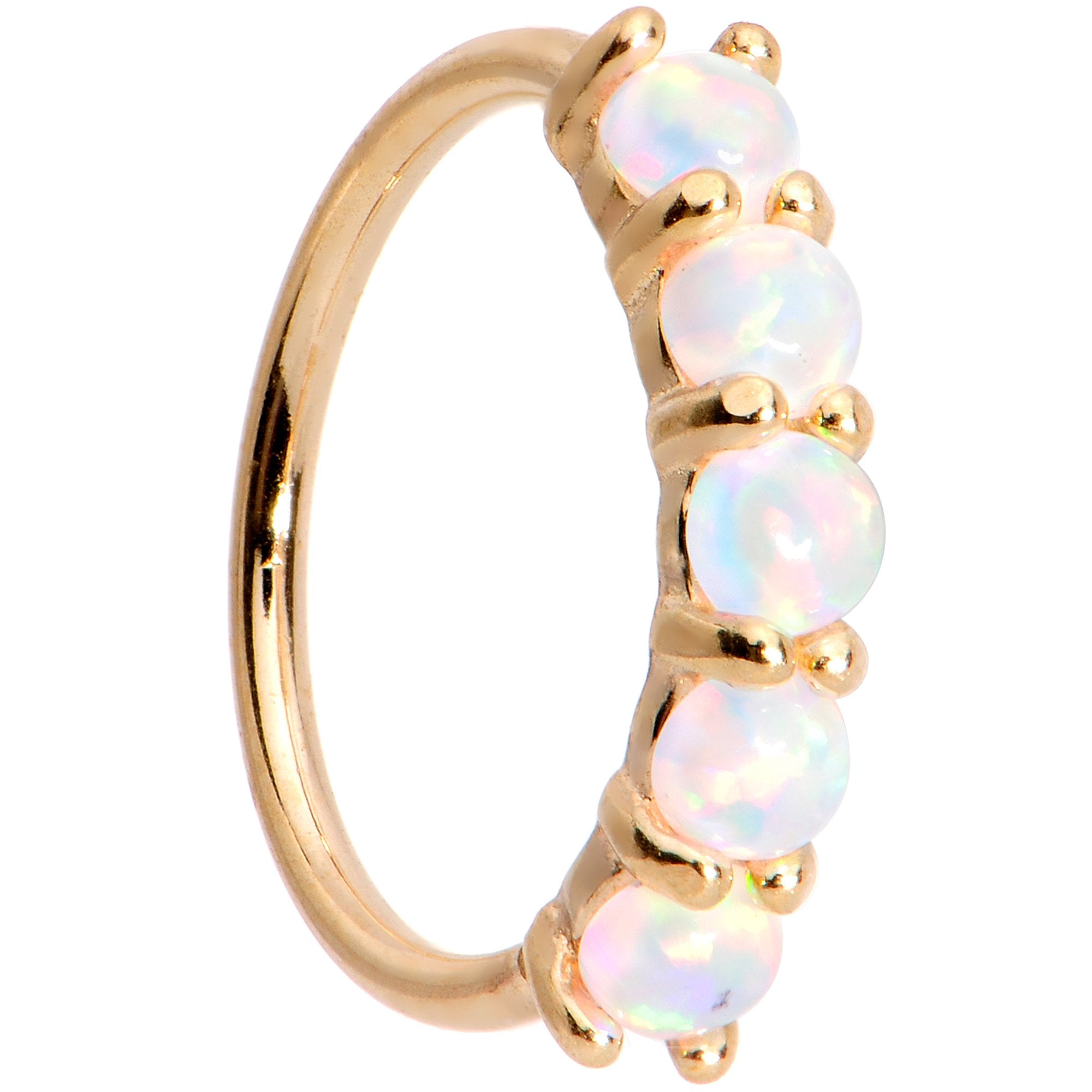 20 Gauge White Synthetic Opal 14kt Yellow Gold Seamless Circular Ring