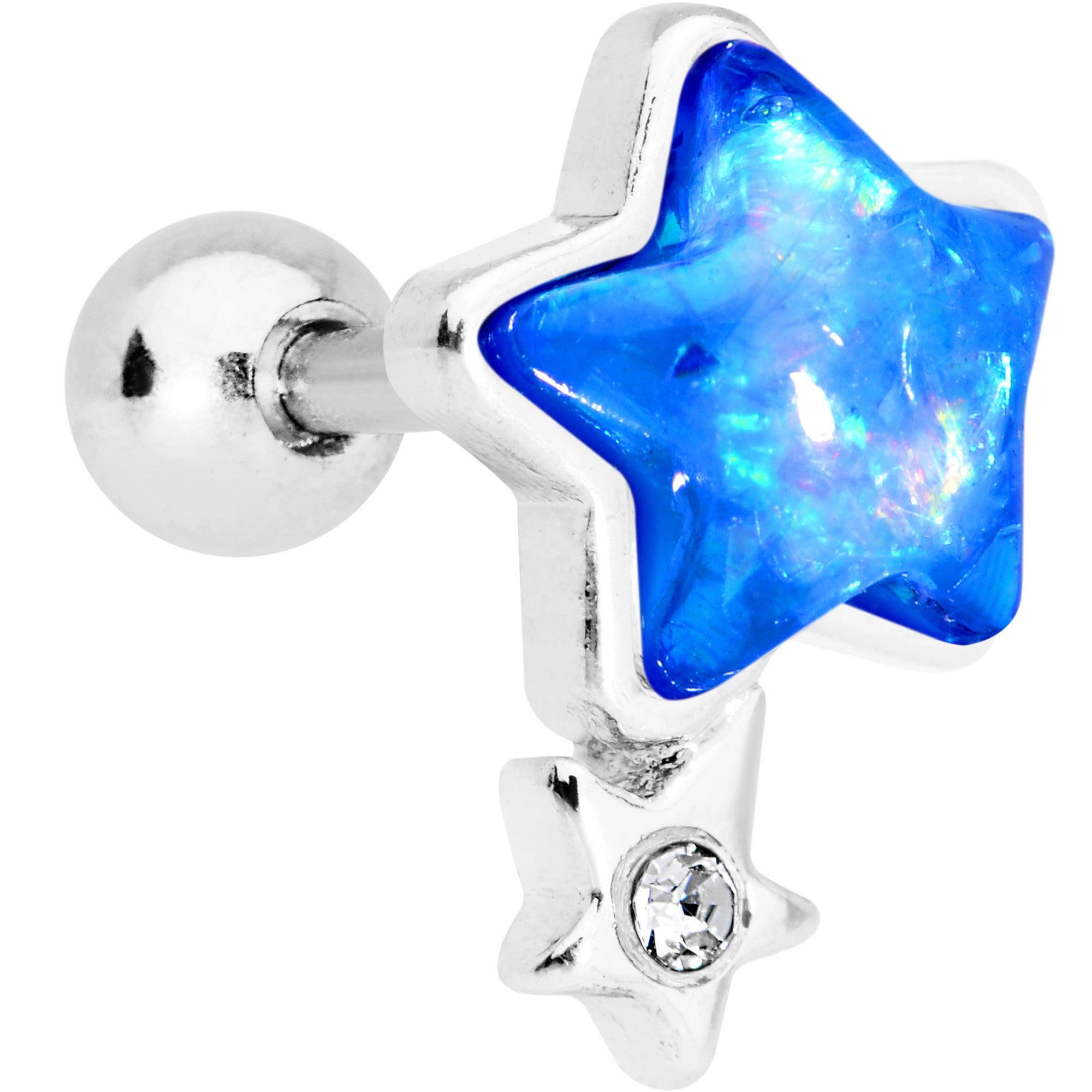 1/4 Blue Faux Opal Star Child Cartilage Tragus Earring