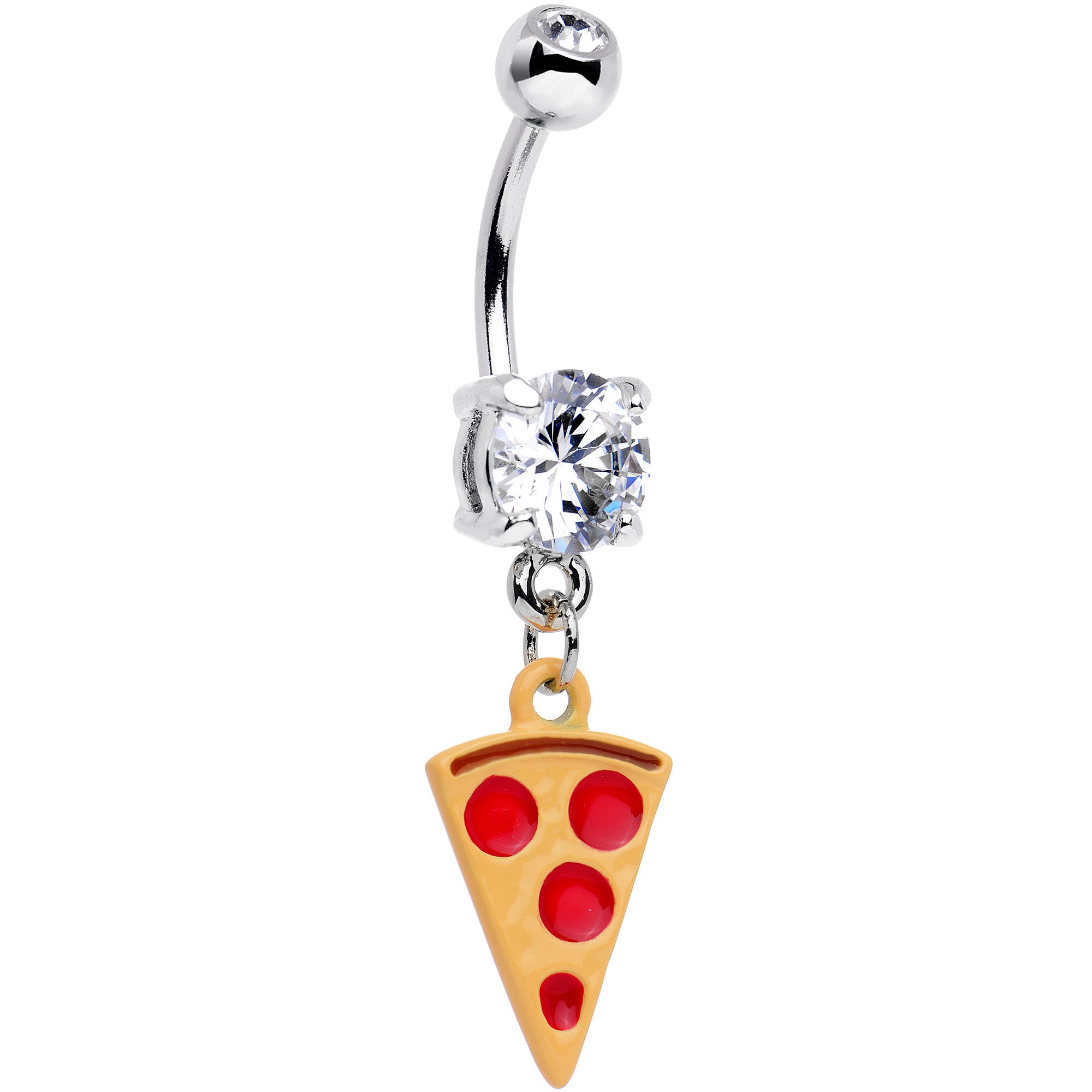 Clear CZ Gem Yummy Pizza Dangle Belly Ring