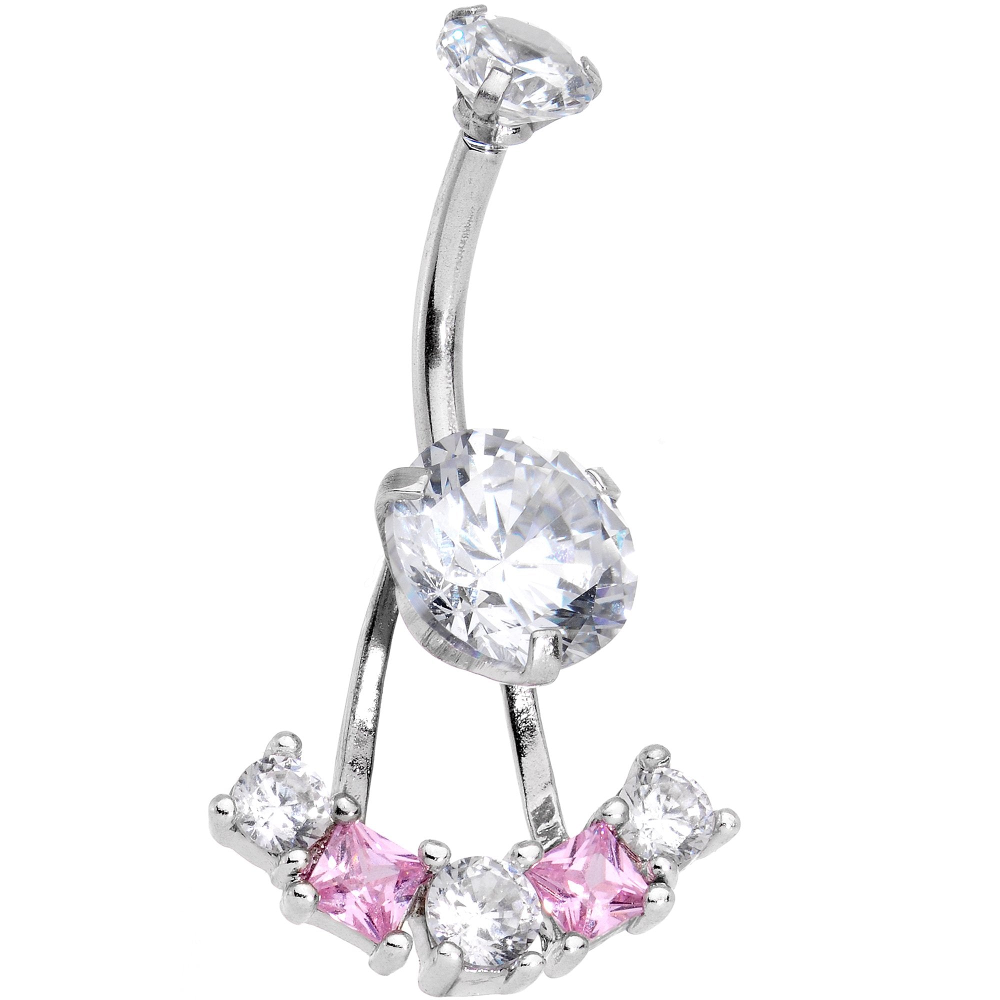 Clear Pink CZ Gem Sassy Sparkle Butterfly Dangle Belly Ring
