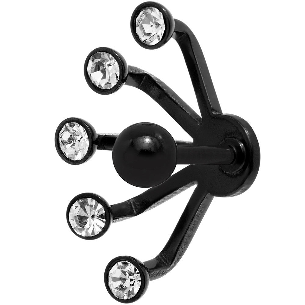 16G 1/4 Clear Gem Black Anodized Glam Fan Cuff Cartilage Earring