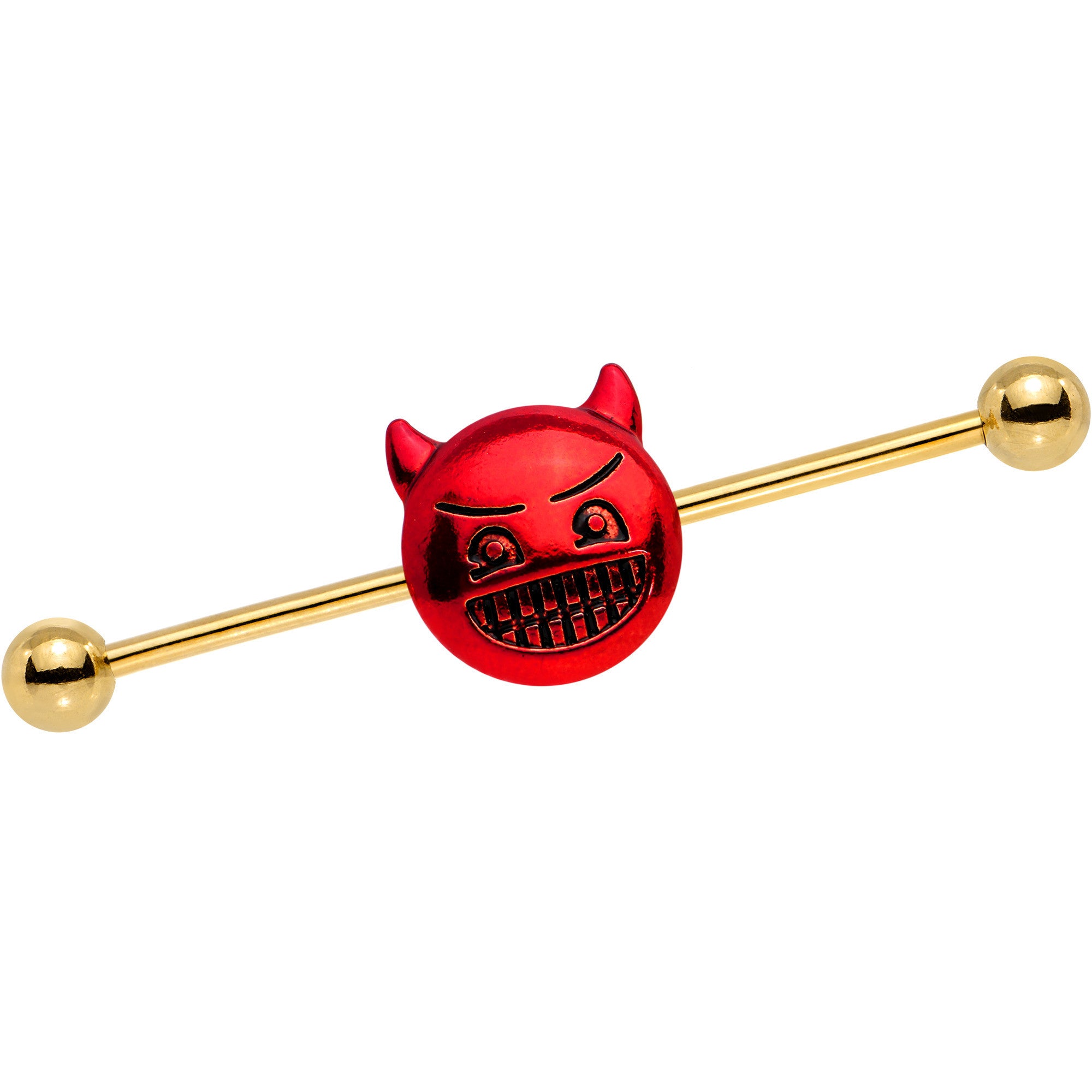 Licensed Red Devil emoji Gold Tone Anodized Industrial Barbell 38mm