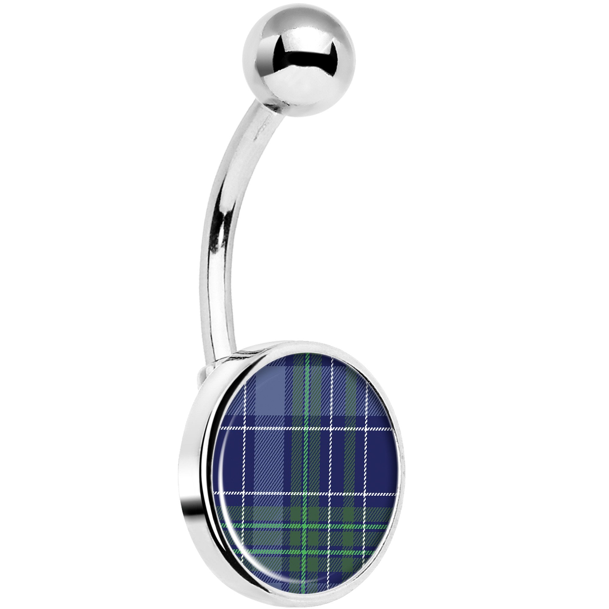 Holiday Blue Green Plaid Hypoallergenic Stainless Steel Belly Ring