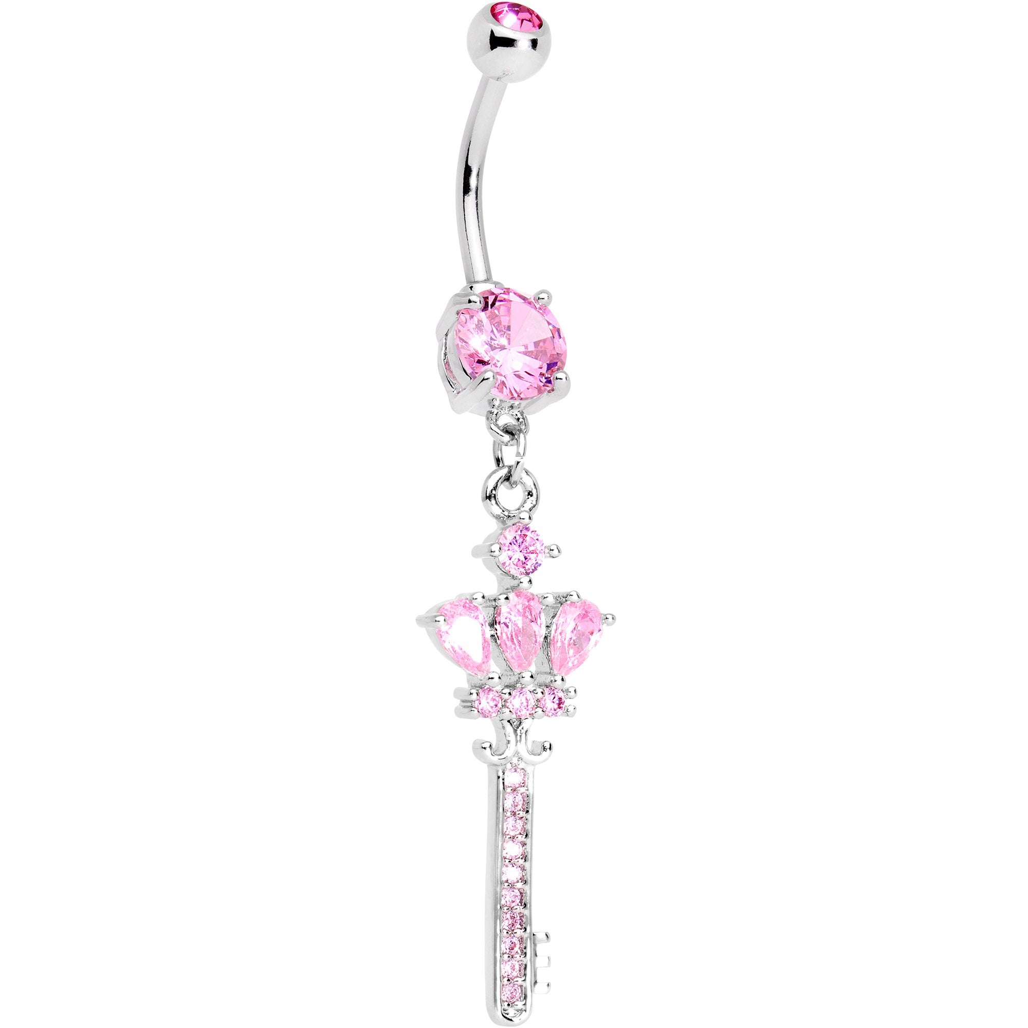 Pink Gem Classy Victorian Key Dangle Belly Ring