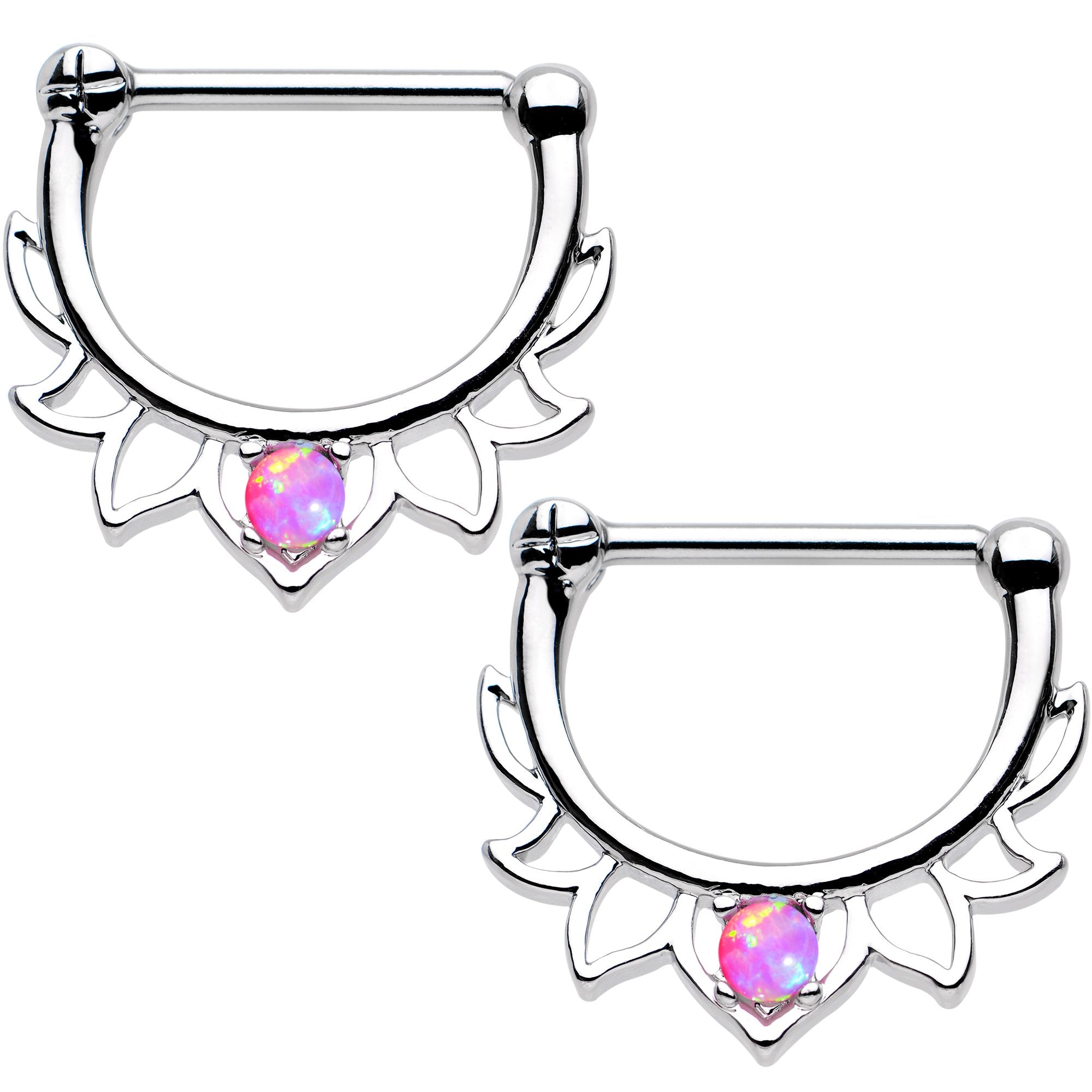 9/16 Pink Synthetic Opal Lotus Flower Nipple Clicker Set