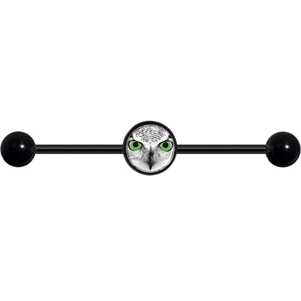 14G Black White Owl Black Industrial Barbell 37mm